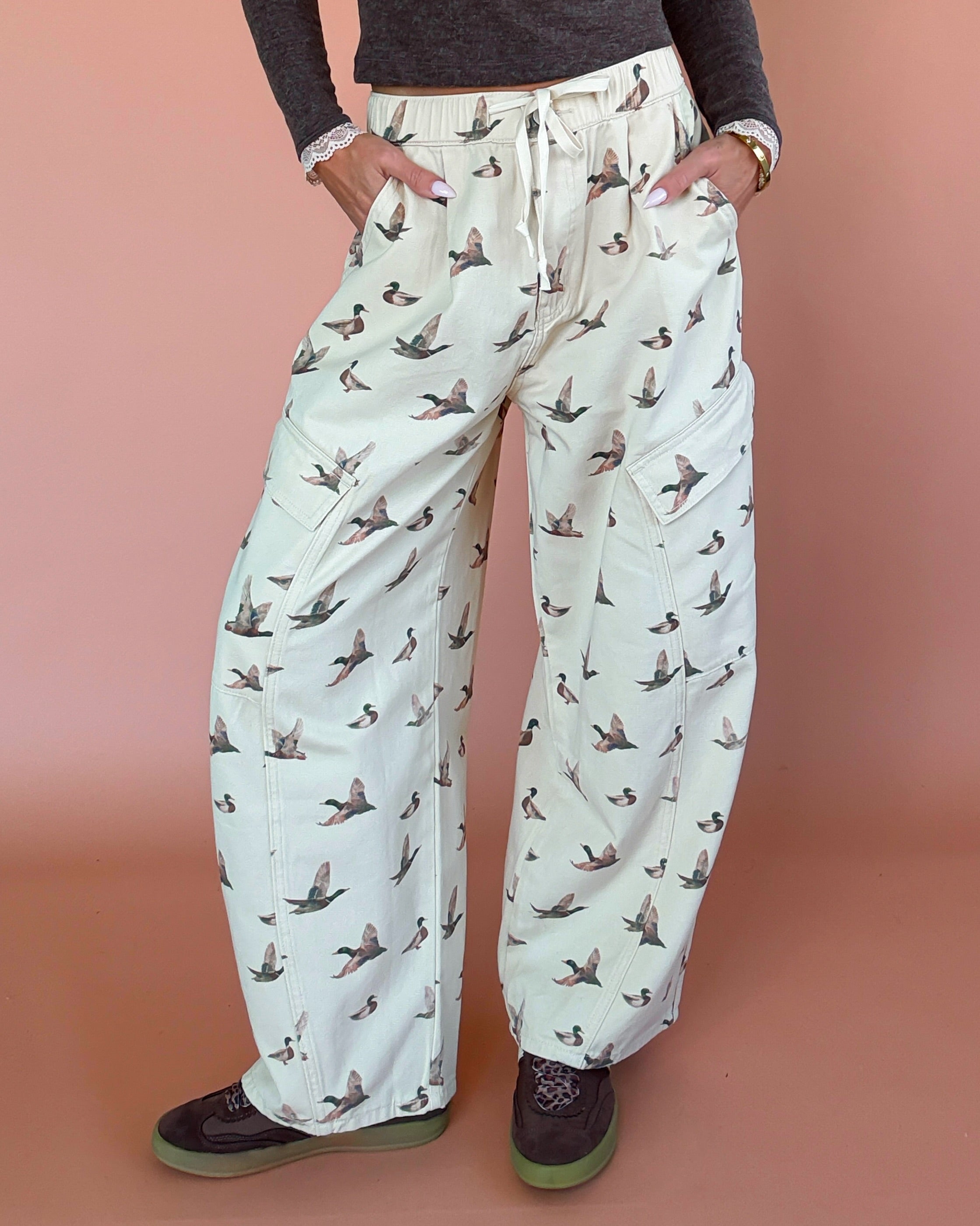 Field Theory Duck Cargo Barrel Pants - Taupe — utility cargo pockets with a modern barrel leg