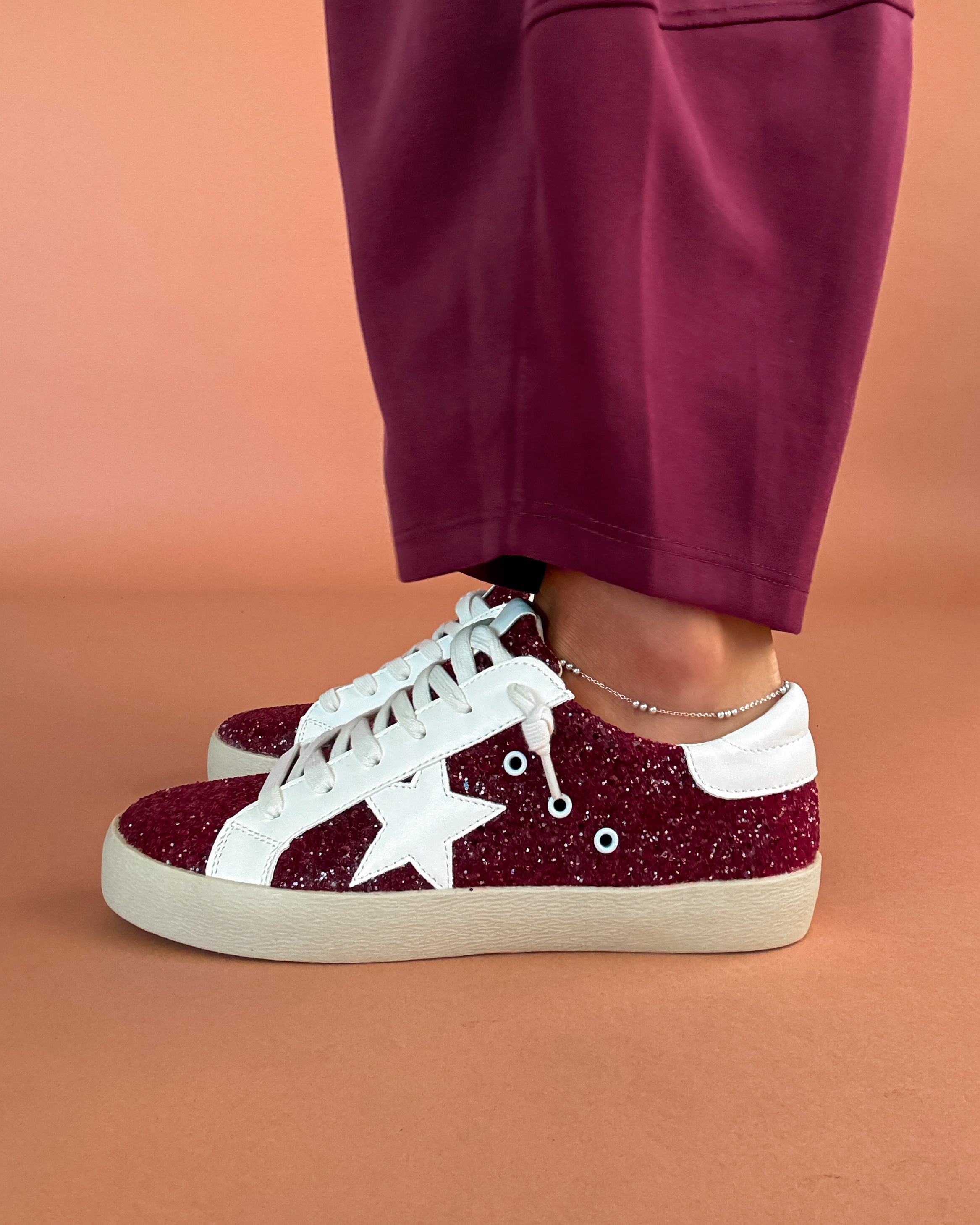 Maroon Glitter Dream Sneakers