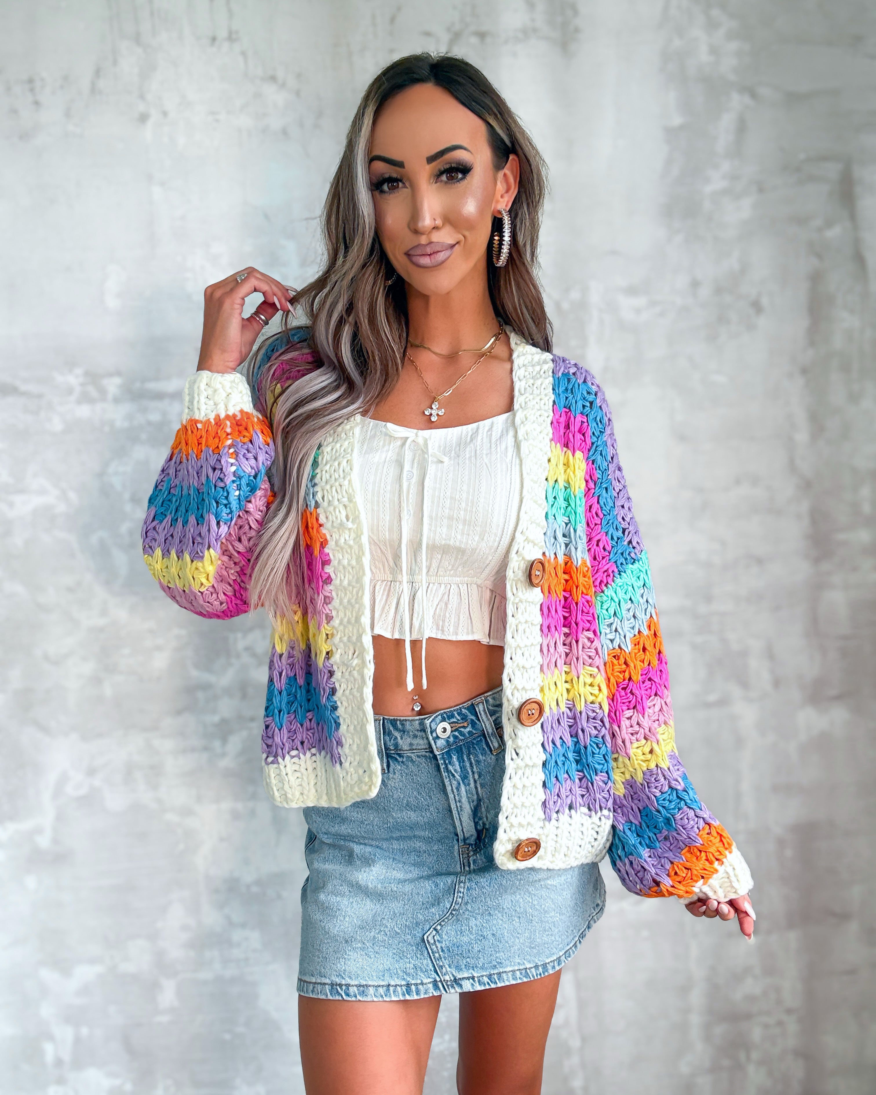 Rainbow Knit Button Up Cardigan
