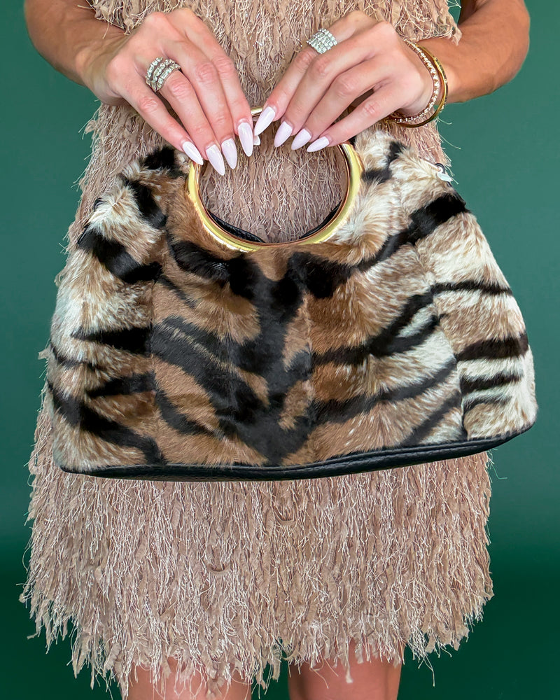 The Statement Striped Fur Clutch