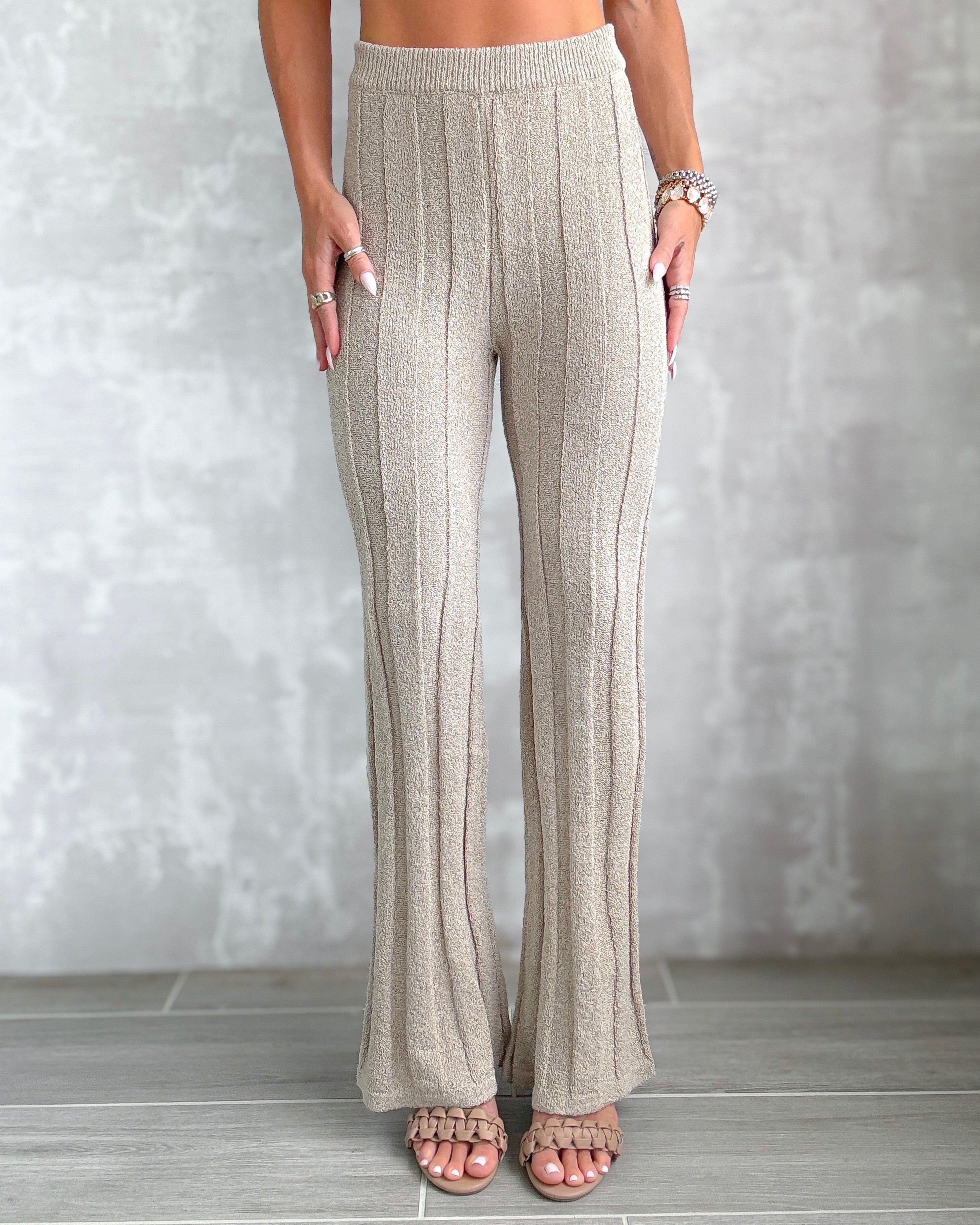 Eli Ribbed Sweater Pants Set - Taupe