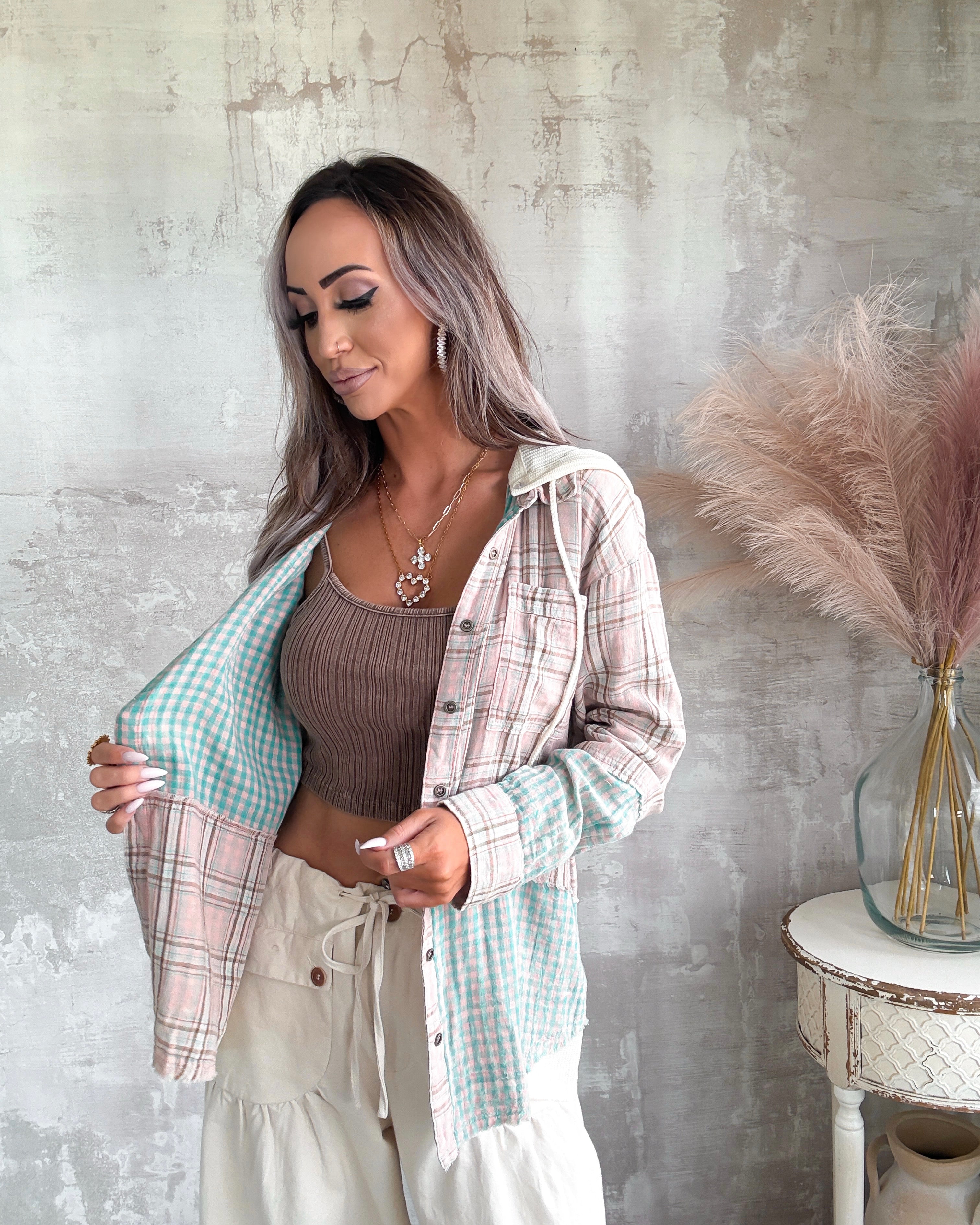 Neutral Mood Plaid Button Up - Washed Rose