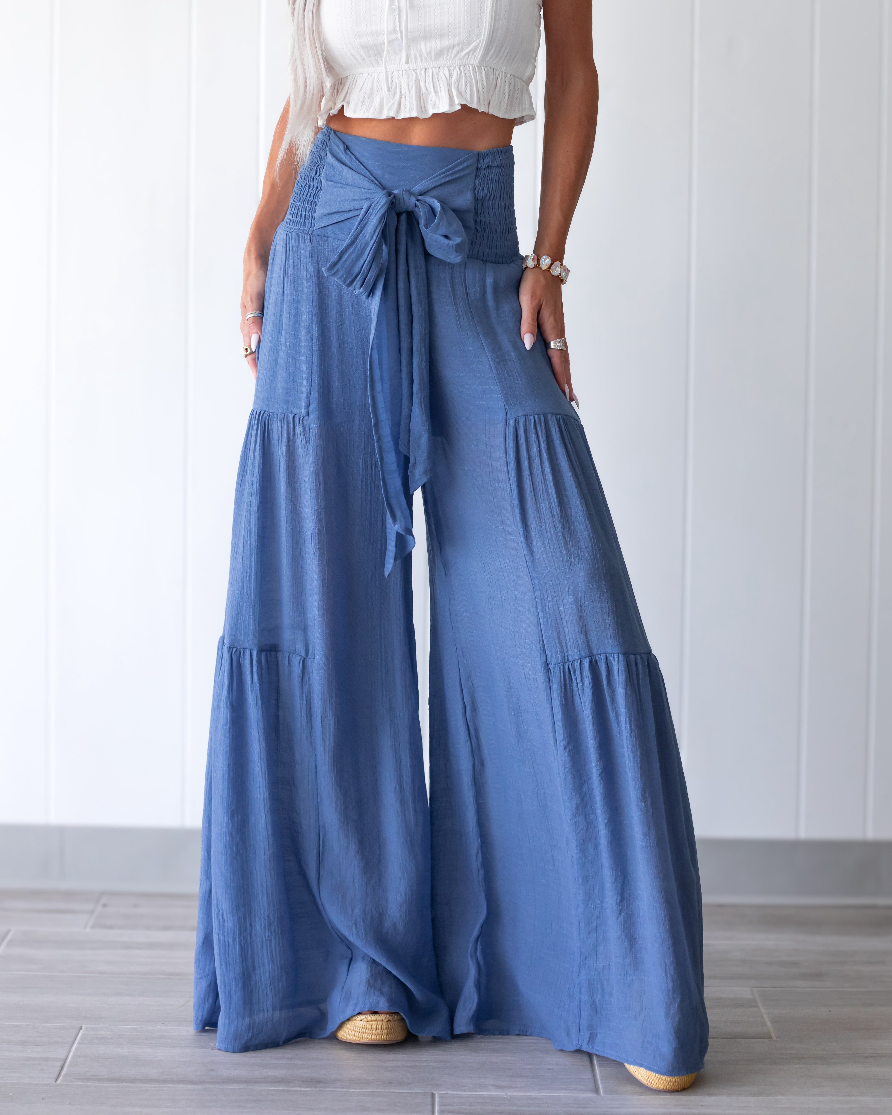 Breezy Days Tie Waist Pants - Blue