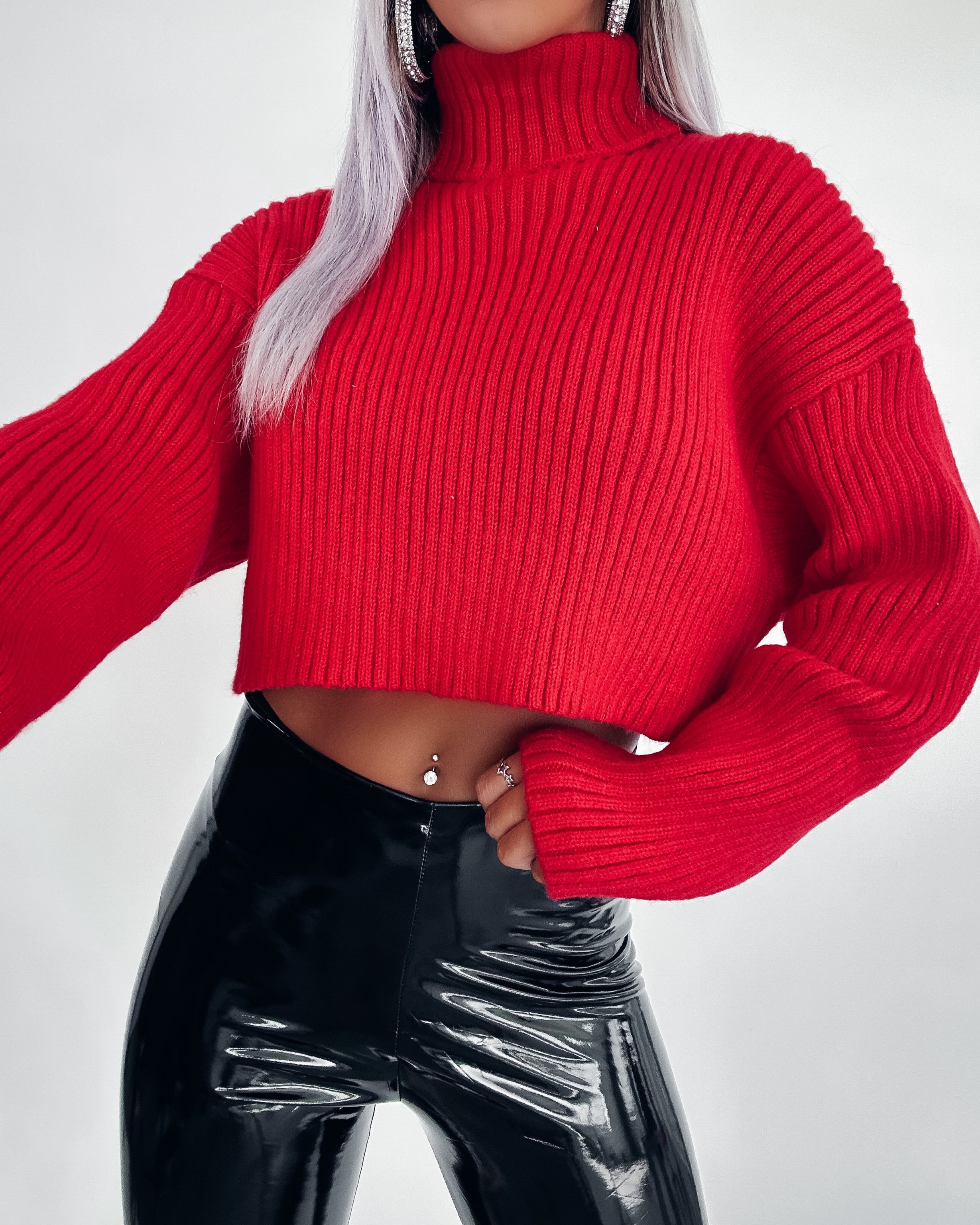 Smile Back Cropped Sweater- Red