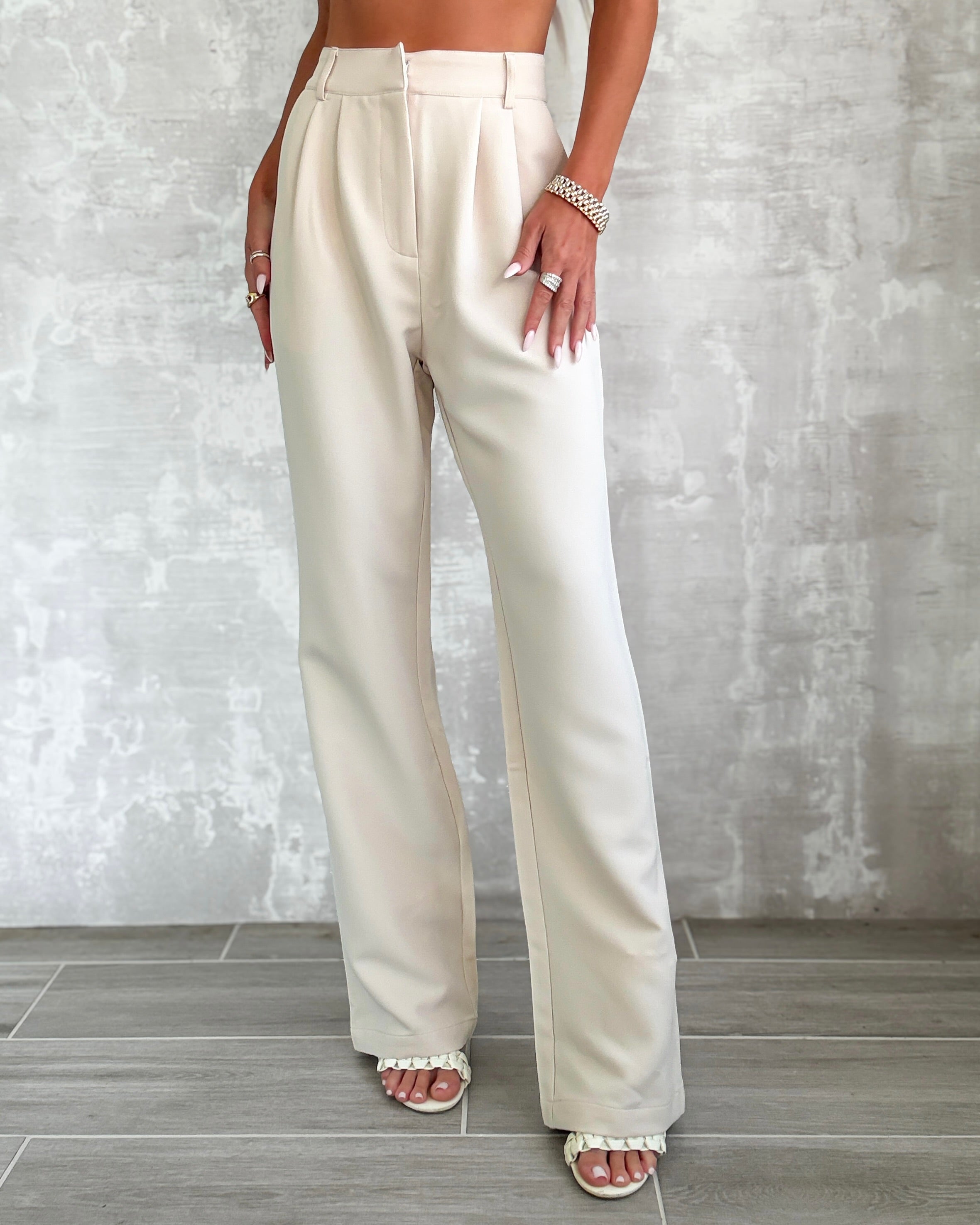 Reign Pleated Straight Leg Trousers - Cream