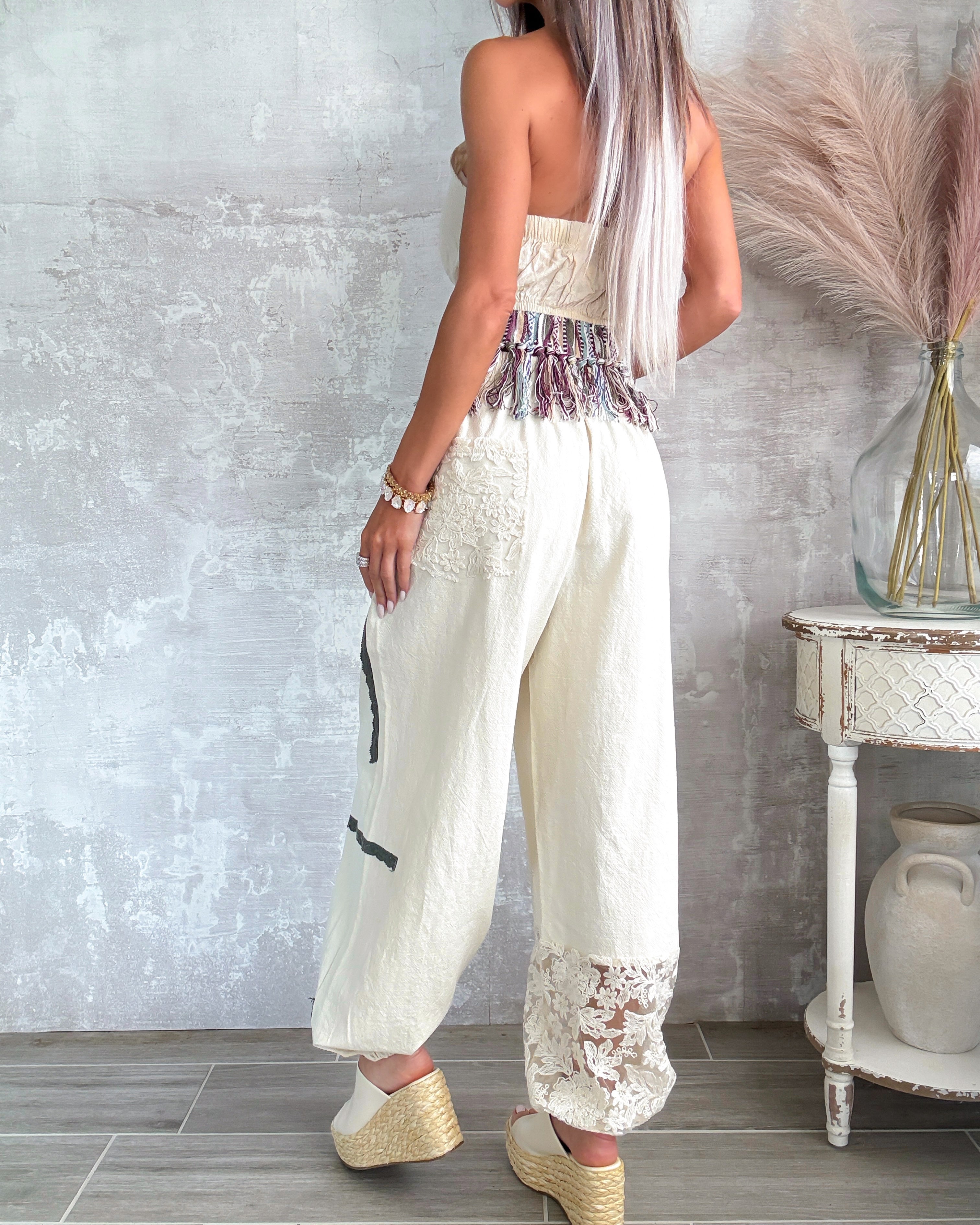 Patch Me Pretty Crochet Joggers - Cream