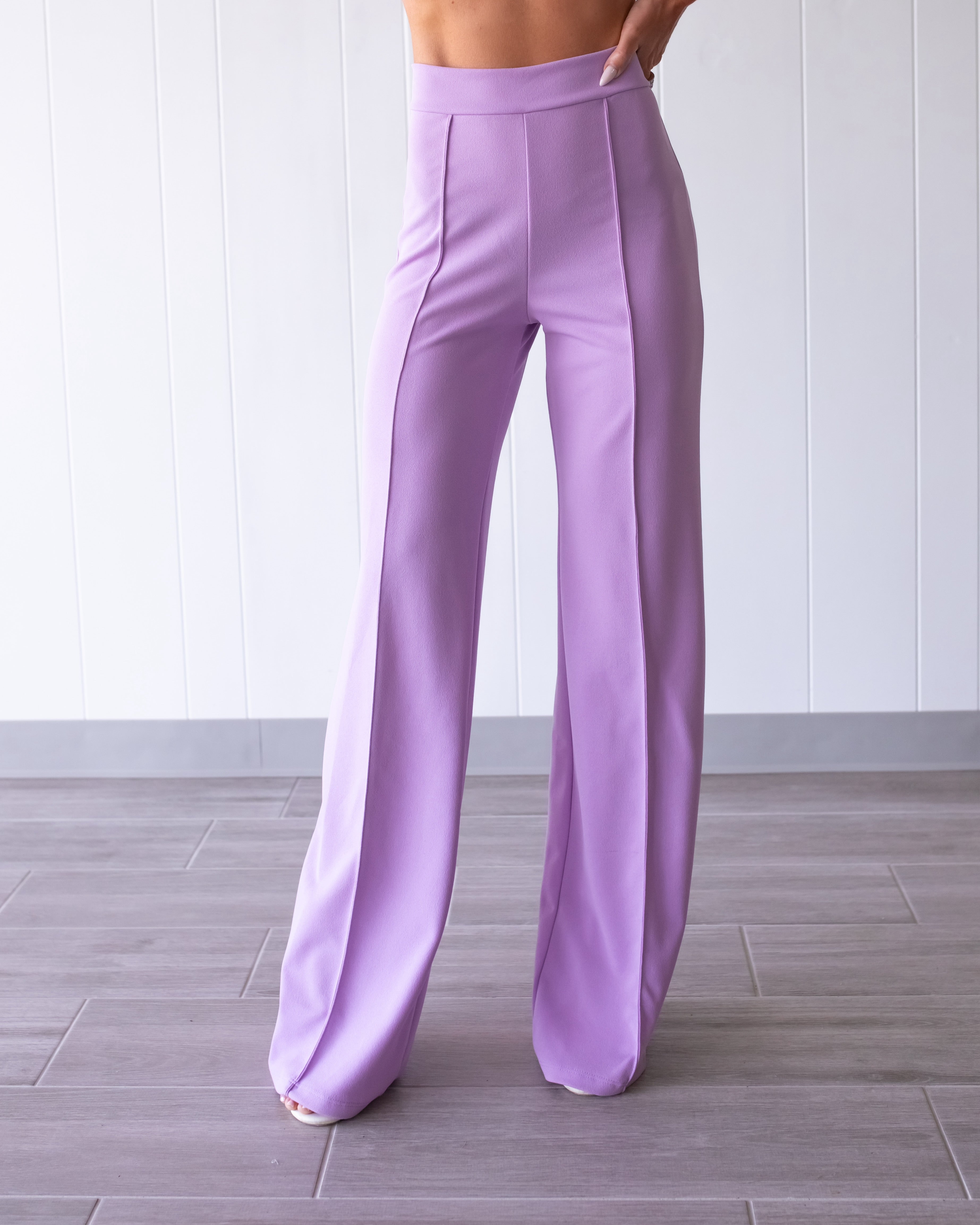 Business Or Pleasure Pleated Flare Pants - Lilac