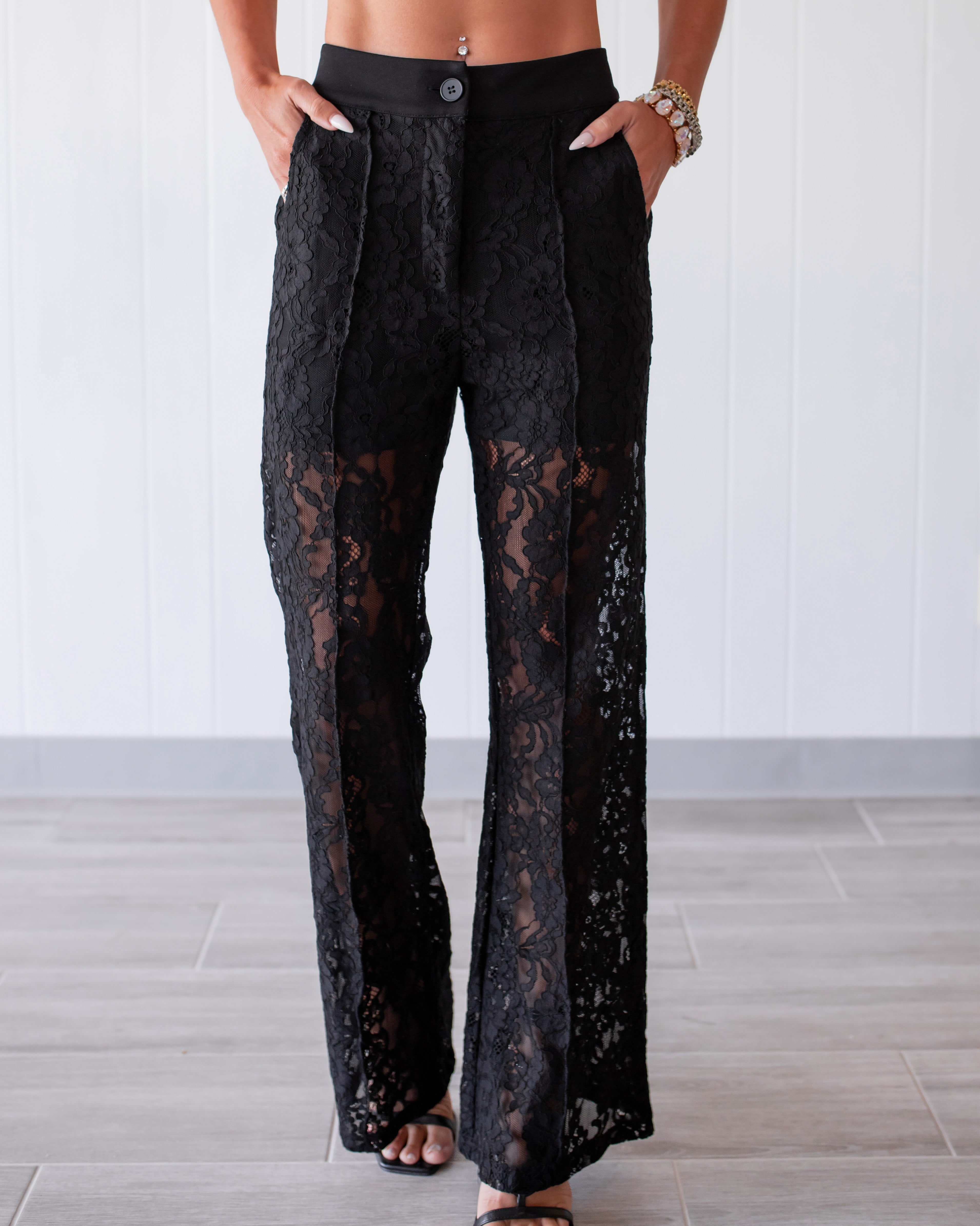 Sultry Sheer Lace Trousers - Black