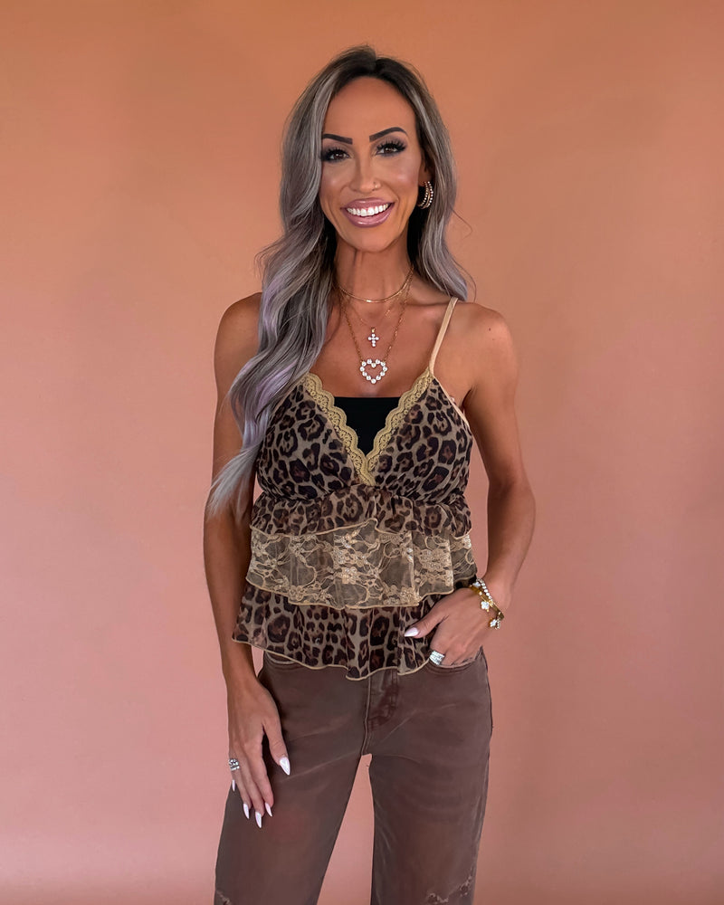 Wild Romance Lace Leopard Peplum Cami