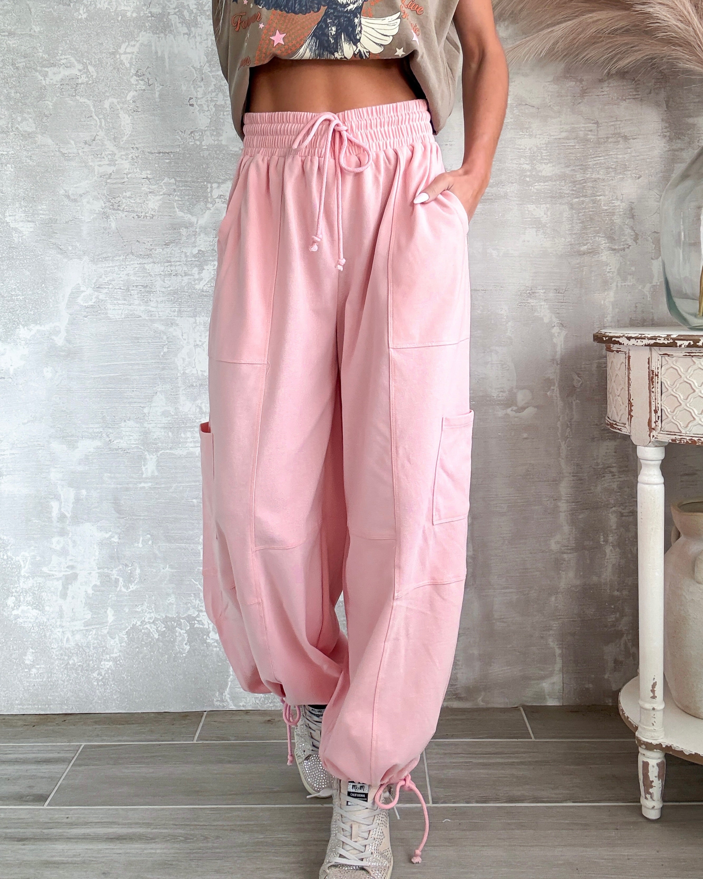 Sporty Romance Tie Joggers - Light Pink