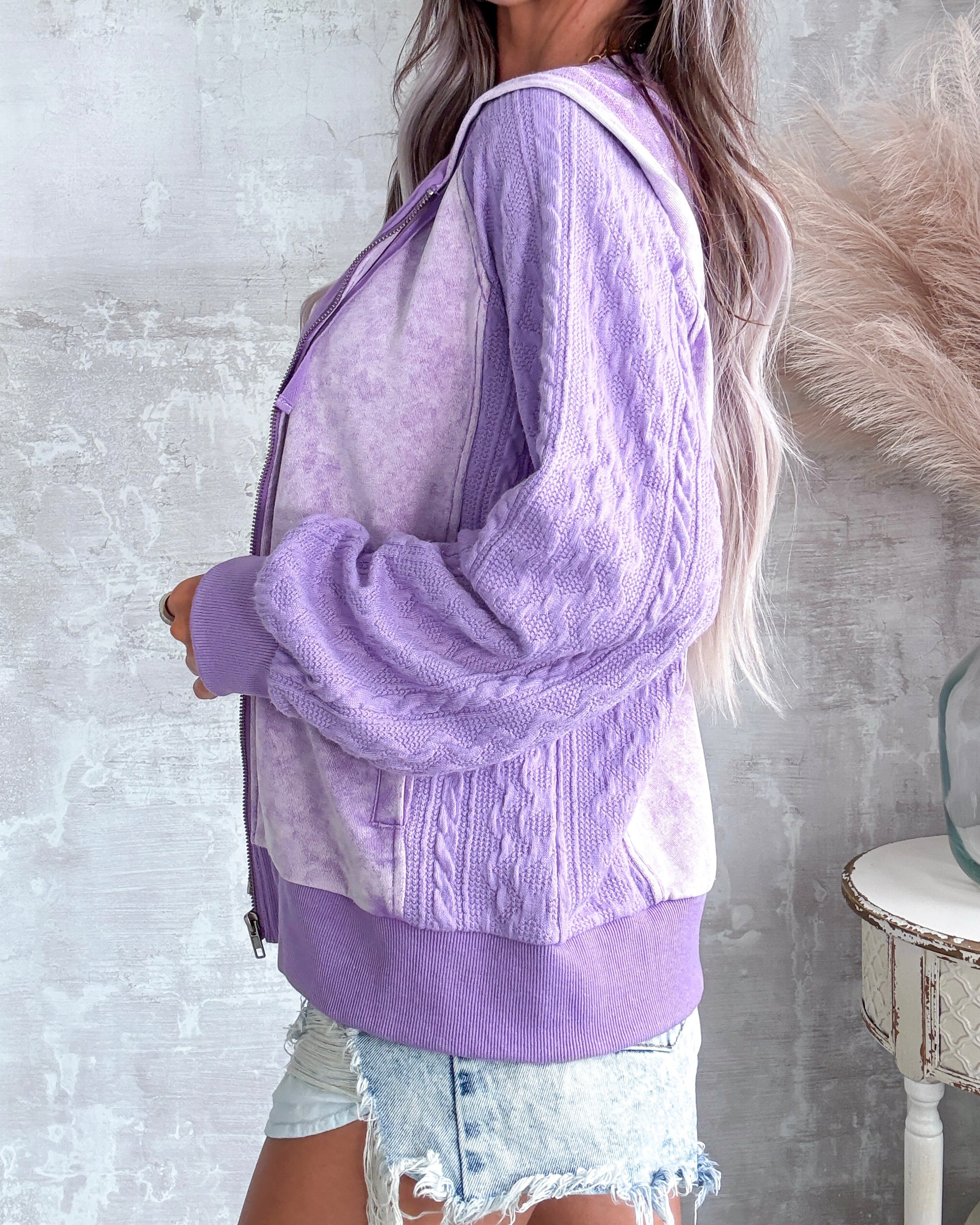Ryann Hooded Zip Up Jacket - Washed Lavender