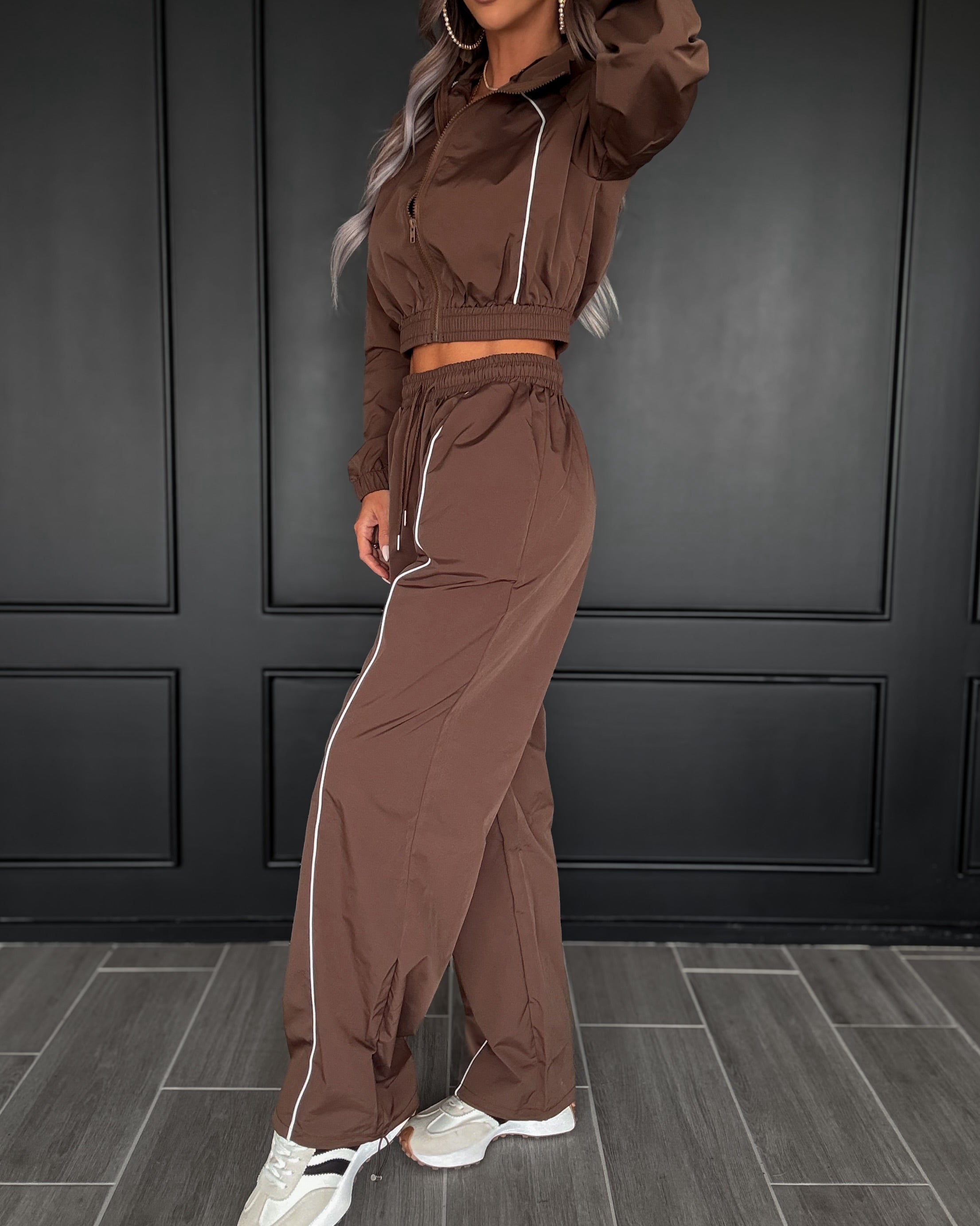 Trackside Windbreaker Pants Set - Brown