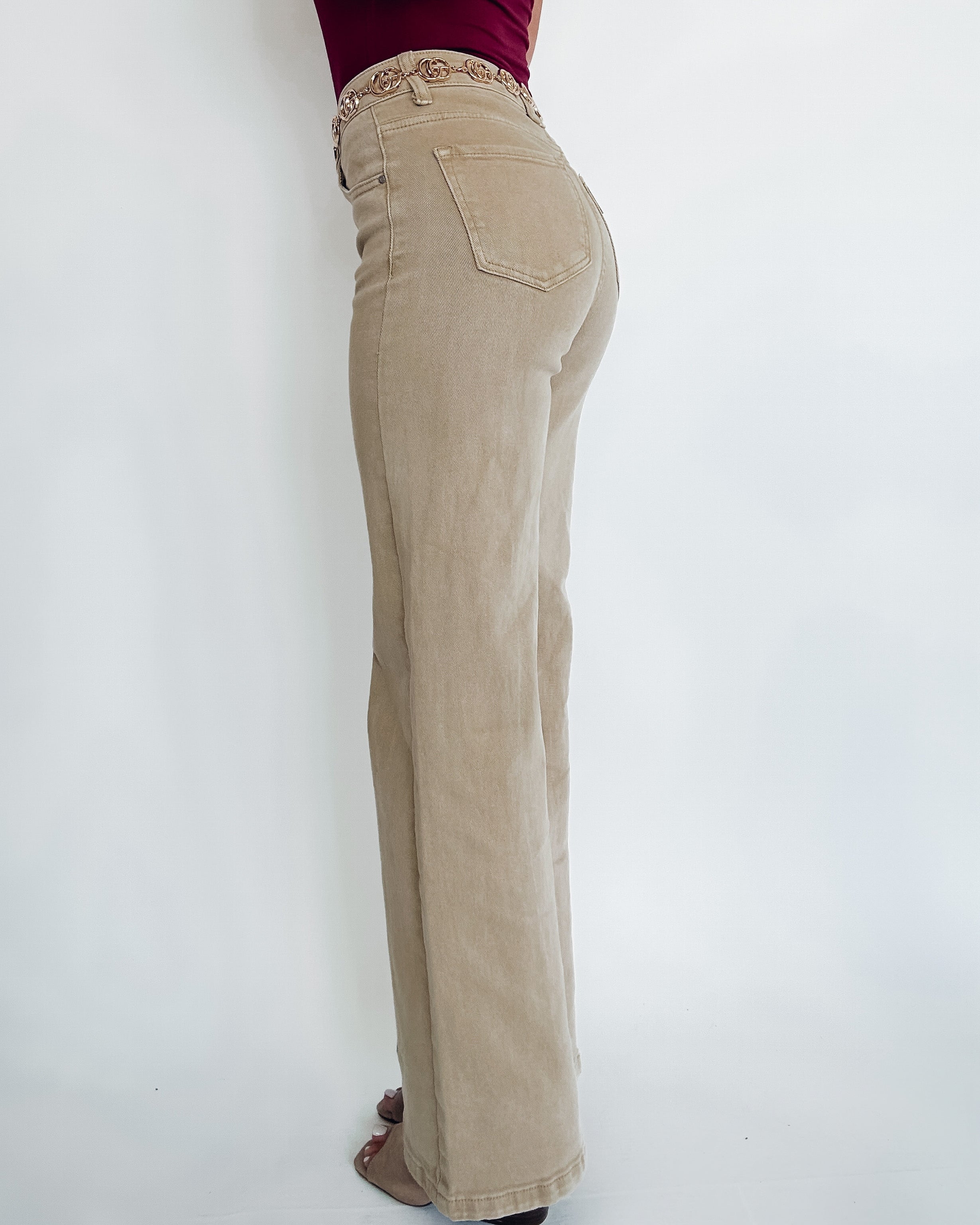 Kendall Wide Leg Jeans - Khaki