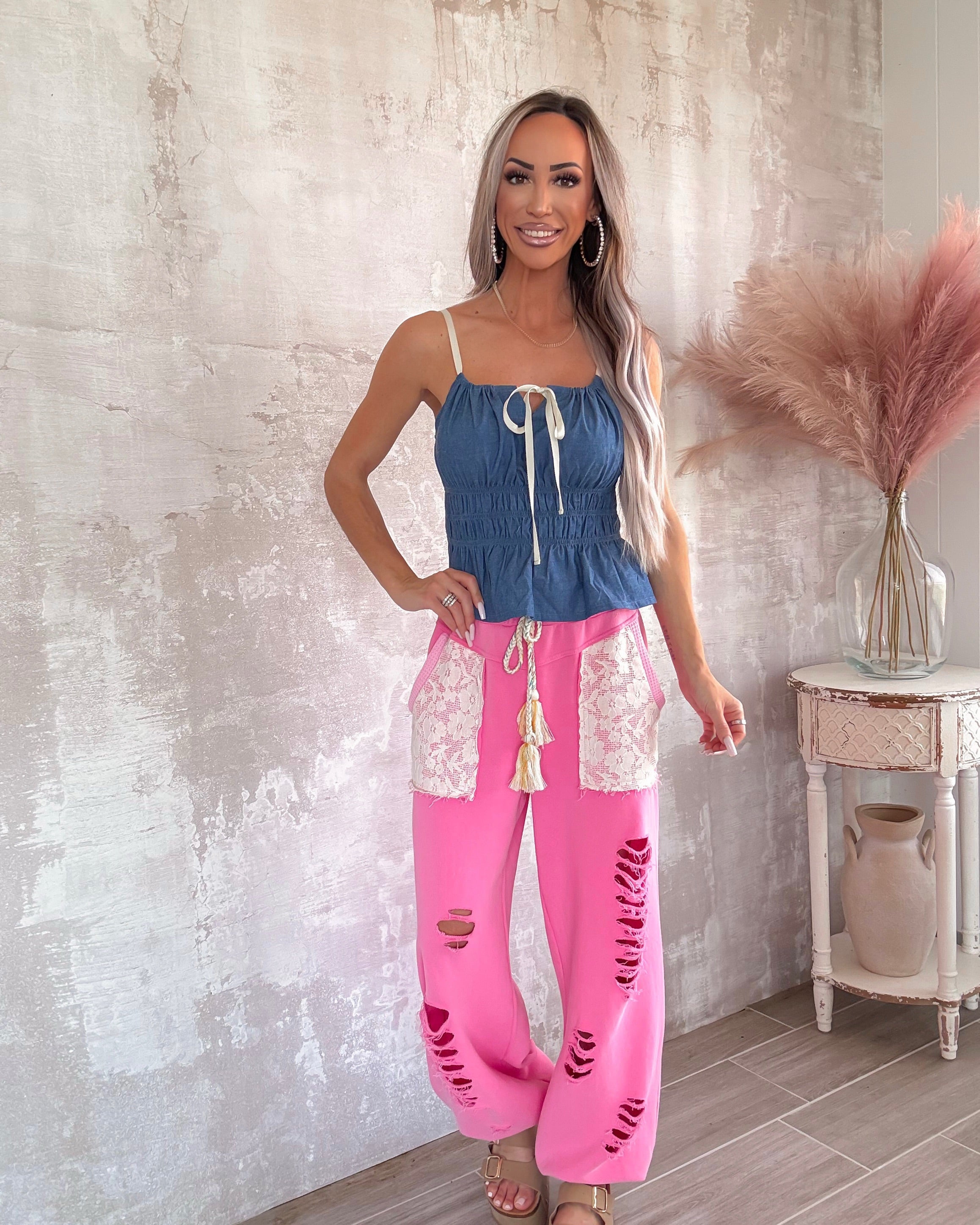 Summer Breeze Smocked Tank - Denim