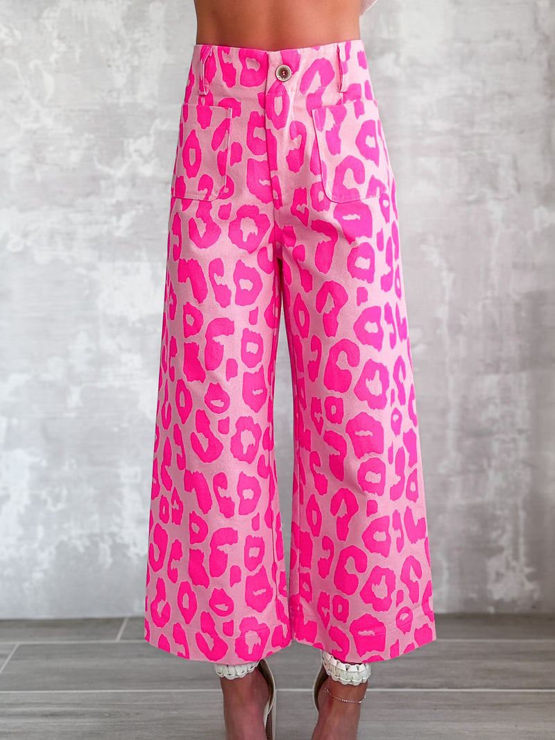 Monroe Cropped Leopard Jeans - Pink