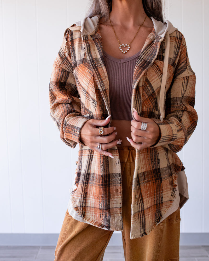 Cozy Cabin Hooded Flannel - Caramel