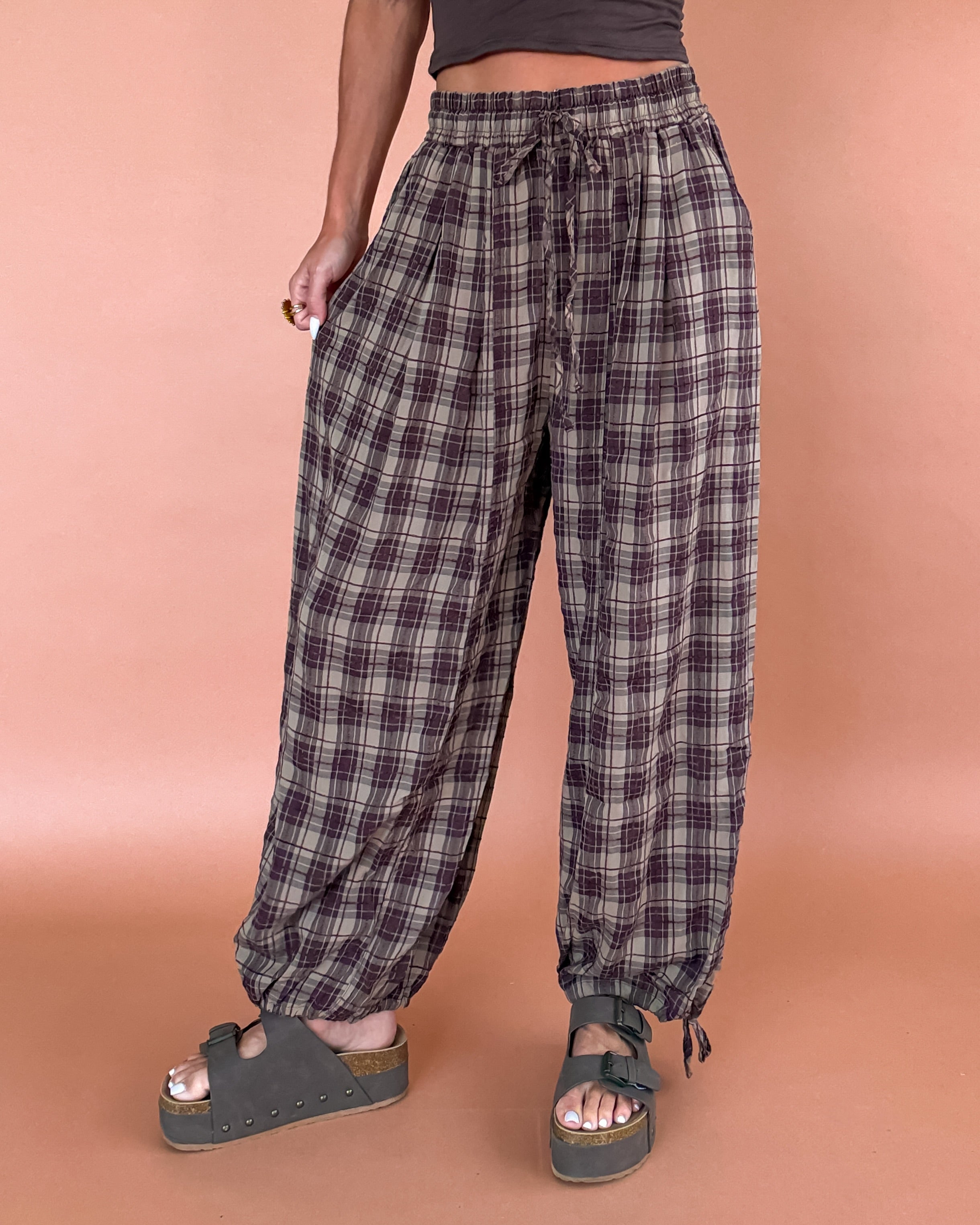 Cabin Plaid Comfort Pants - Brown