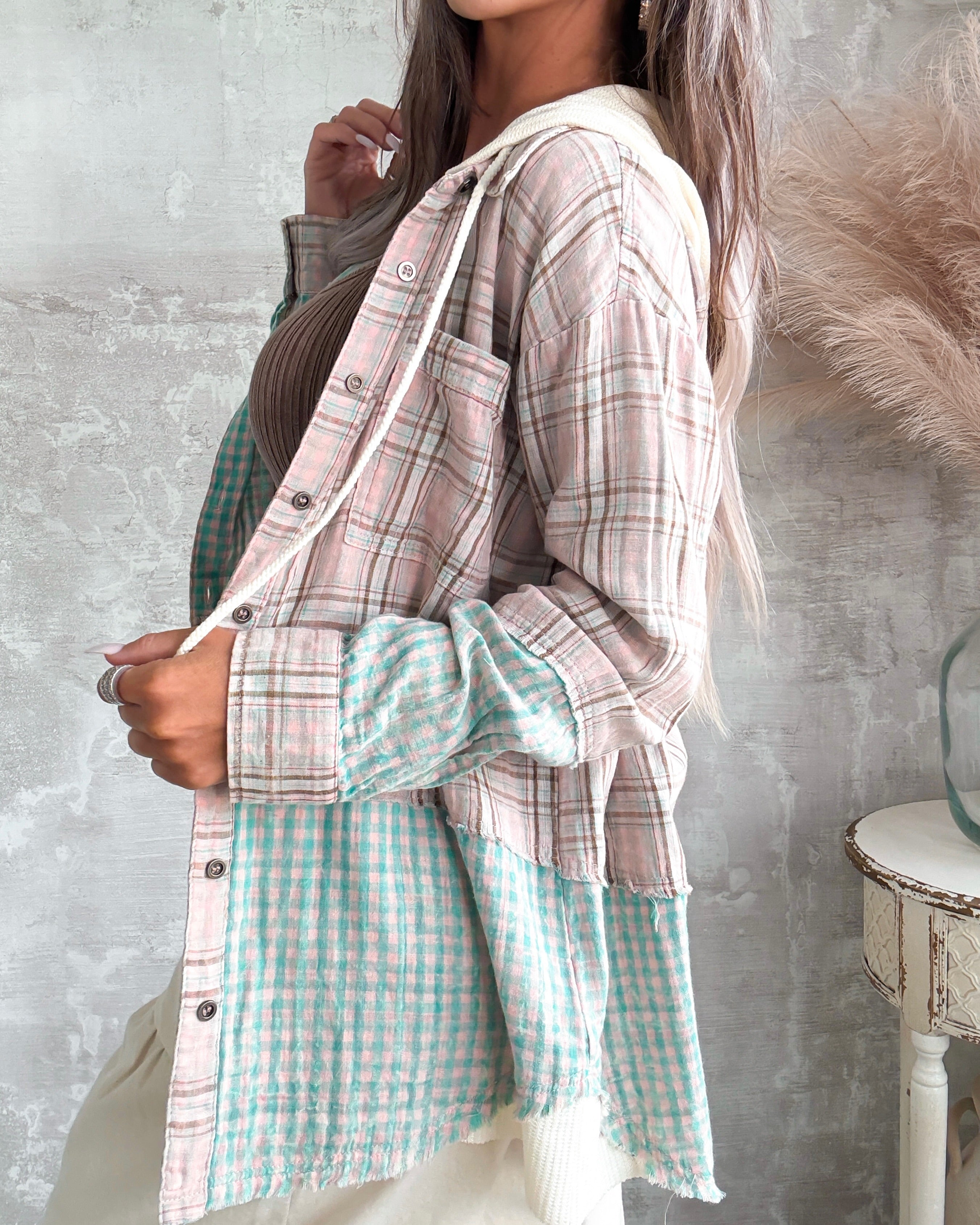Neutral Mood Plaid Button Up - Washed Rose