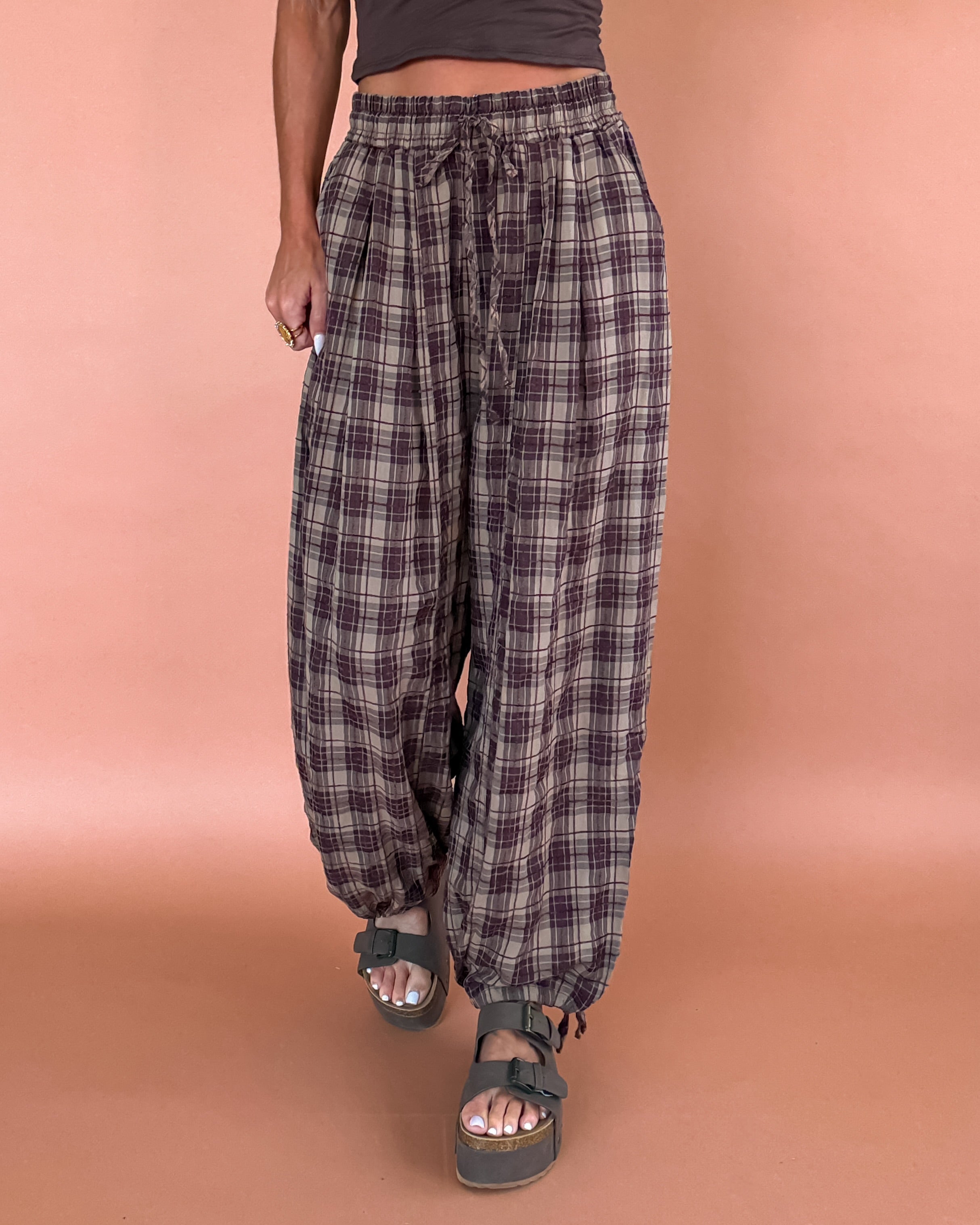 Cabin Plaid Comfort Pants - Brown