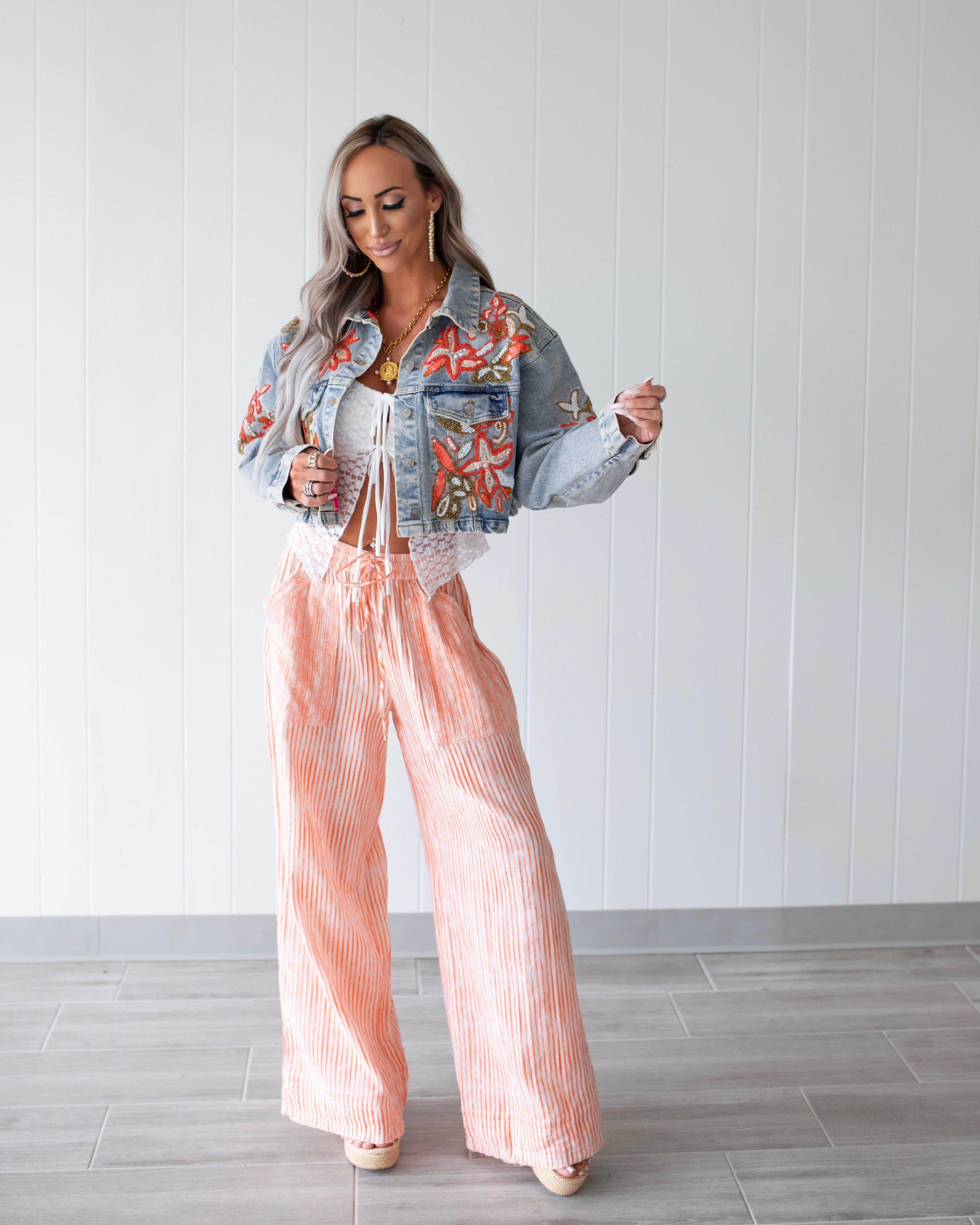 Citrus Grove Stripe Pants - Orange