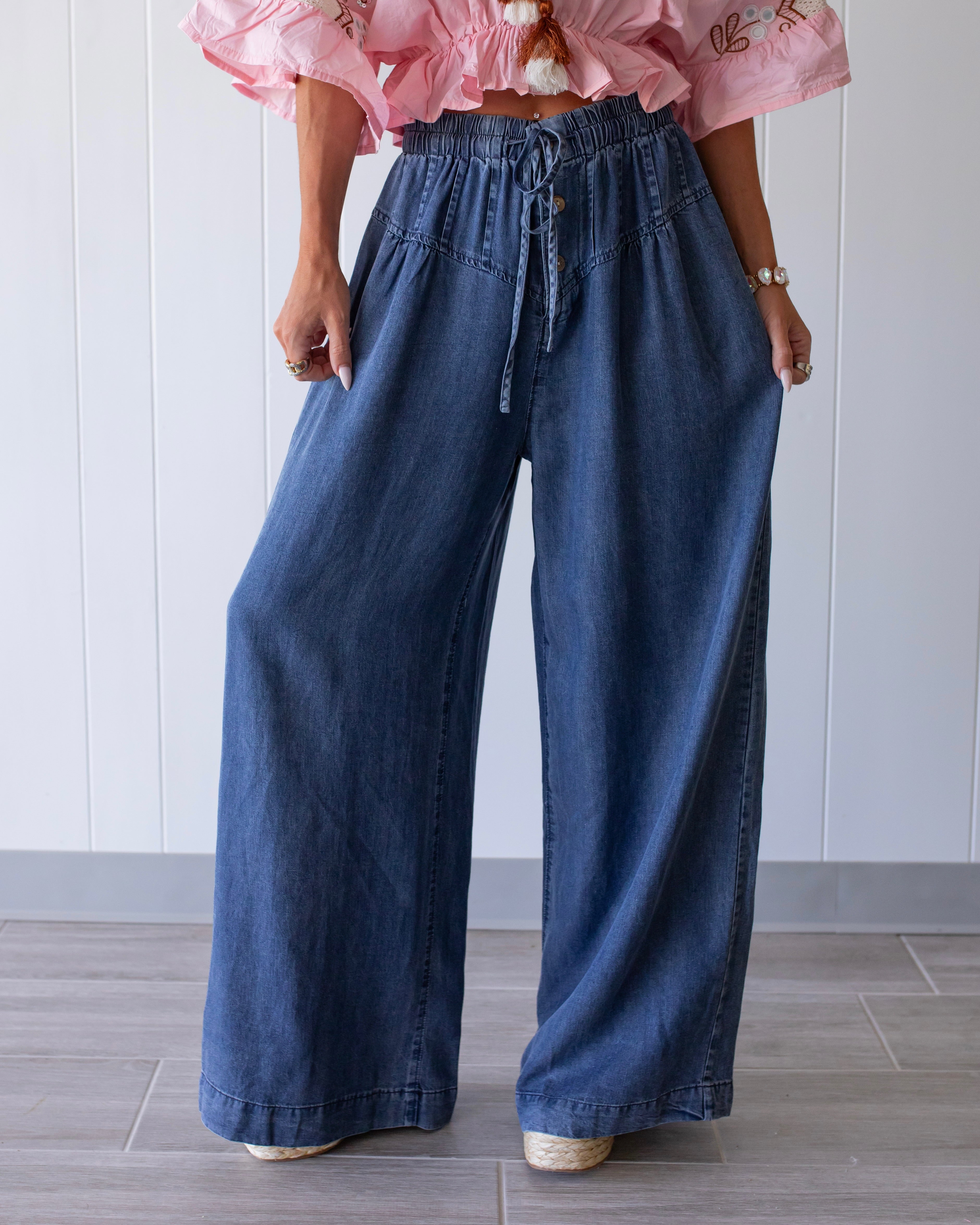 Breezy Blues Wide Leg Pants - Dark Wash