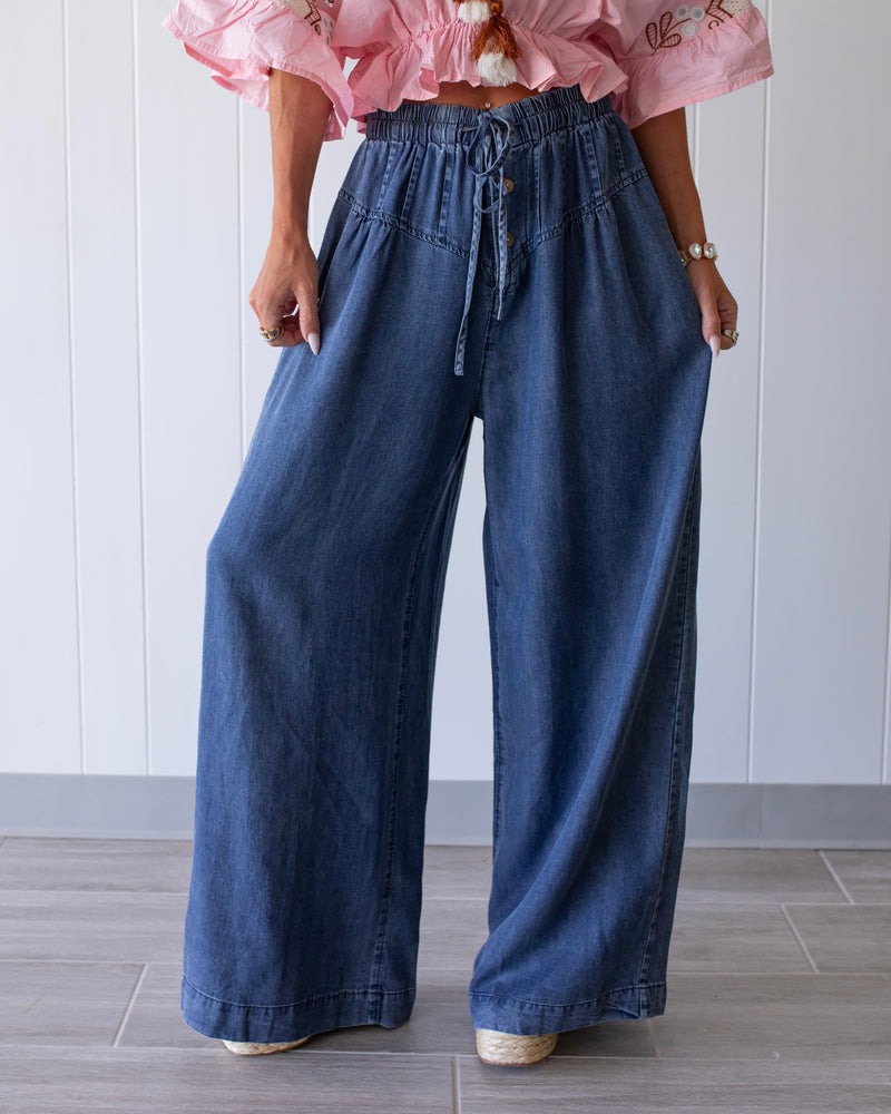 Breezy Blues Wide Leg Pants - Dark Wash