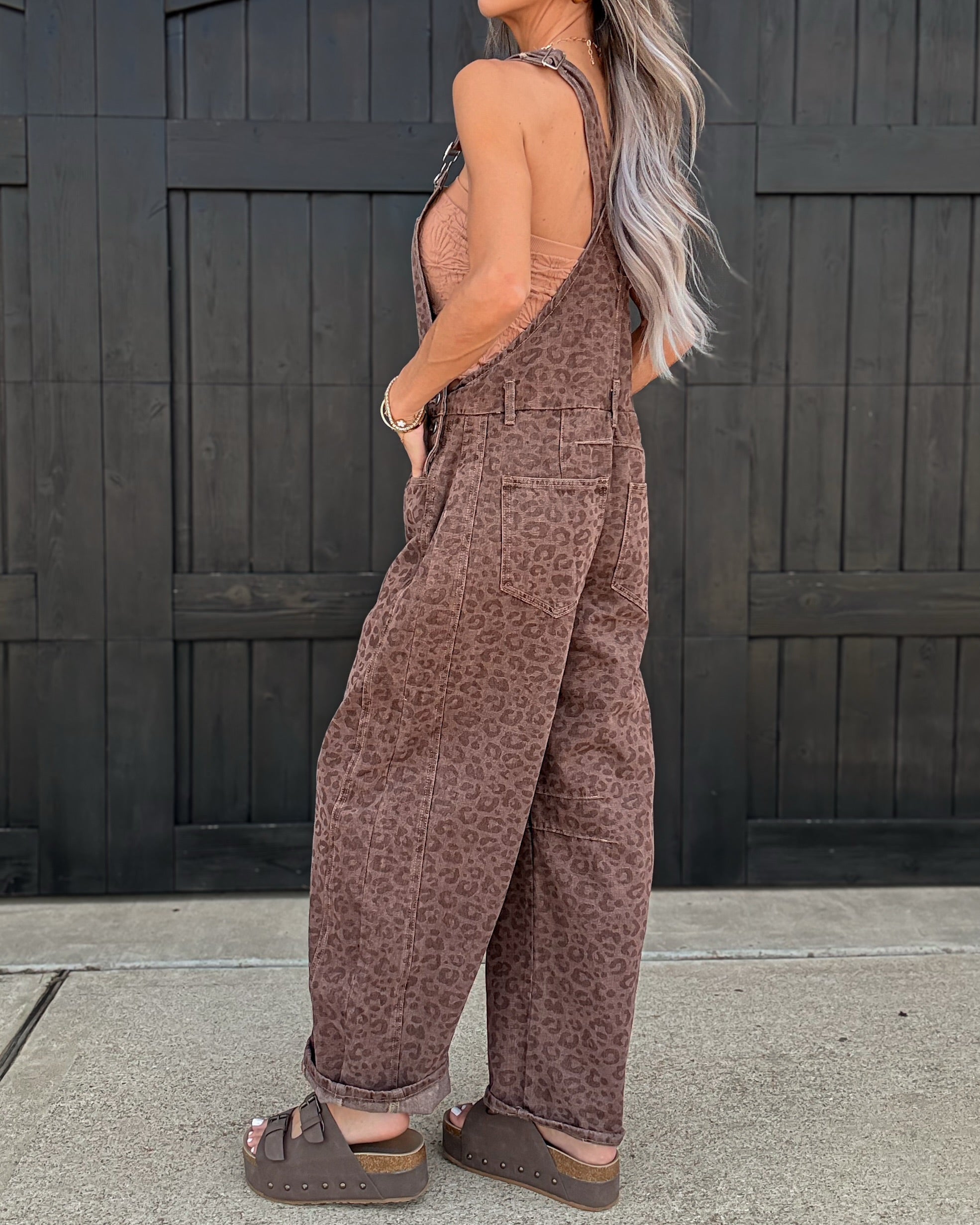 Millie Leopard Overalls - Vintage Mocha