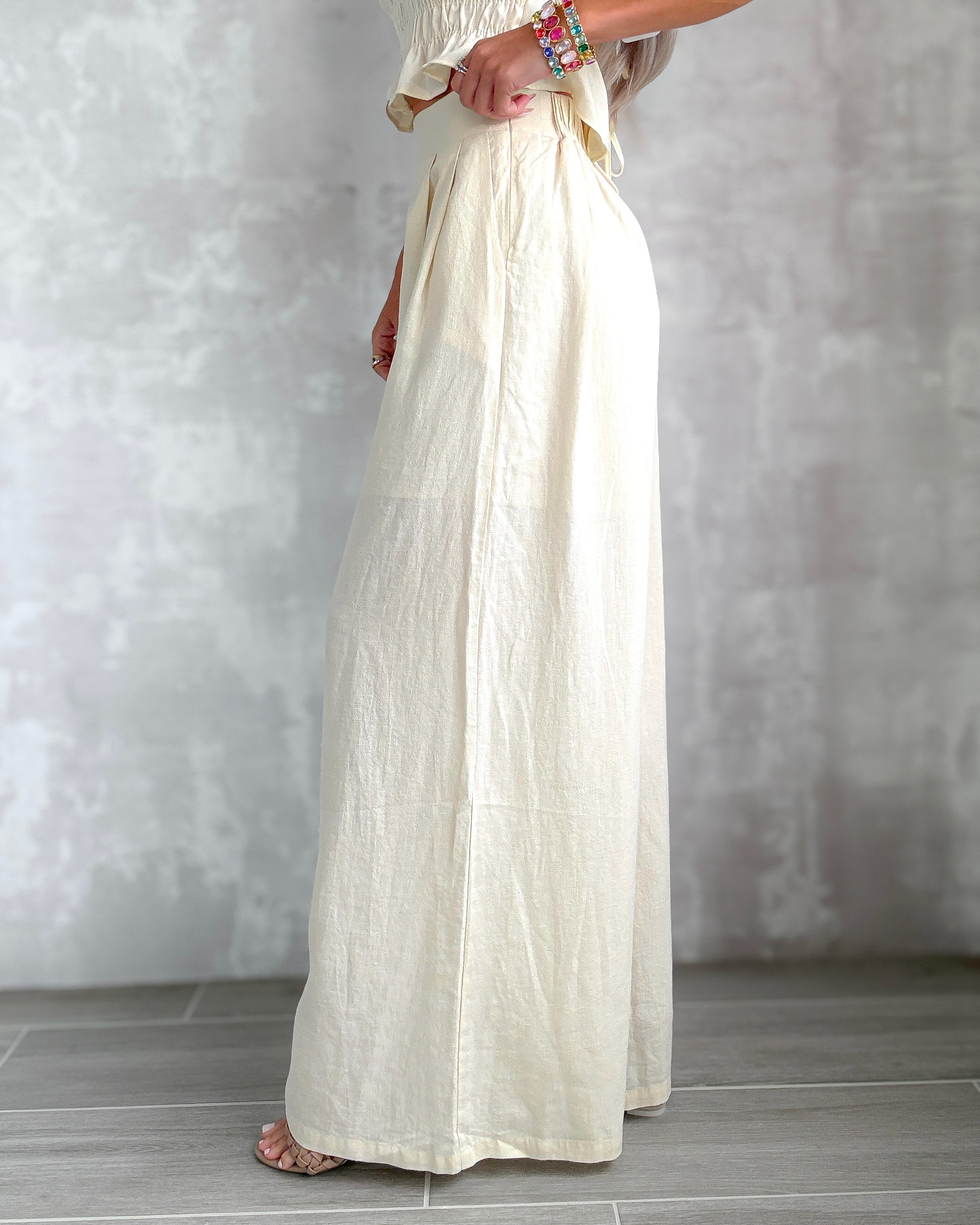 Sable Shore Wide Leg Linen Pants - Ecru
