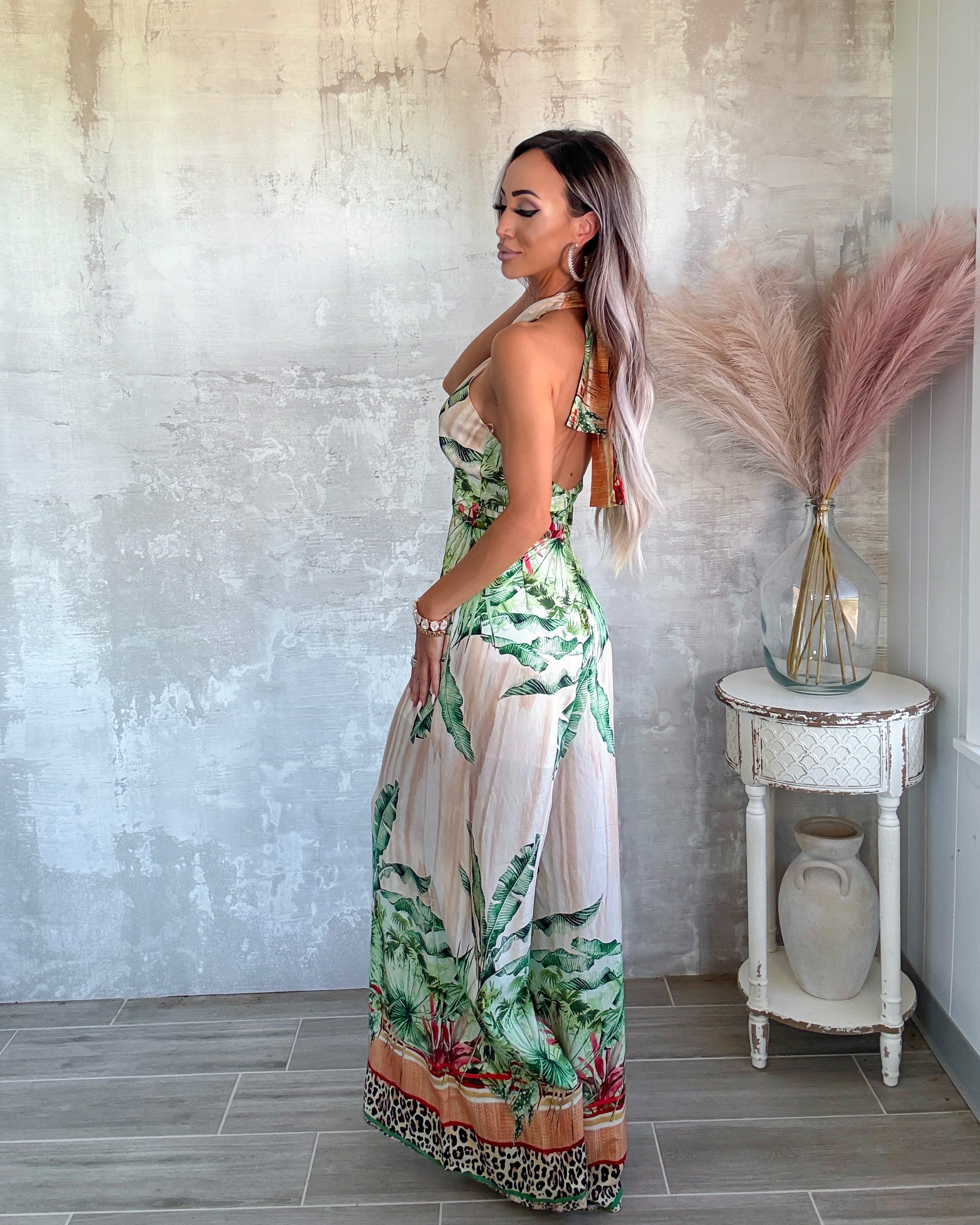 Coastal Wild Halter Jumpsuit - Tropical
