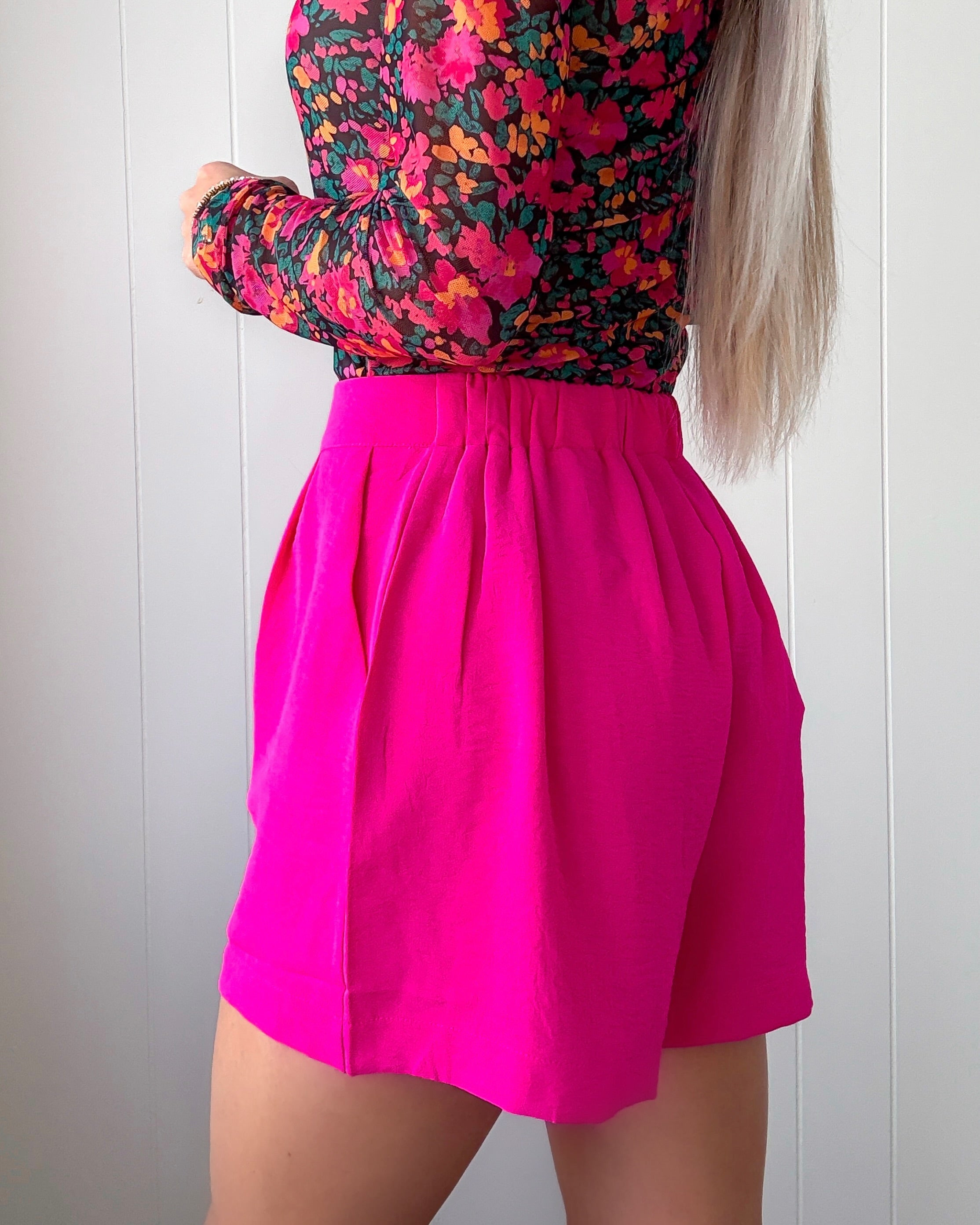 hot pink dress shorts She+Sky Elastic Waist Gauze Woven 50% pet Best Hot Shorts In Pink