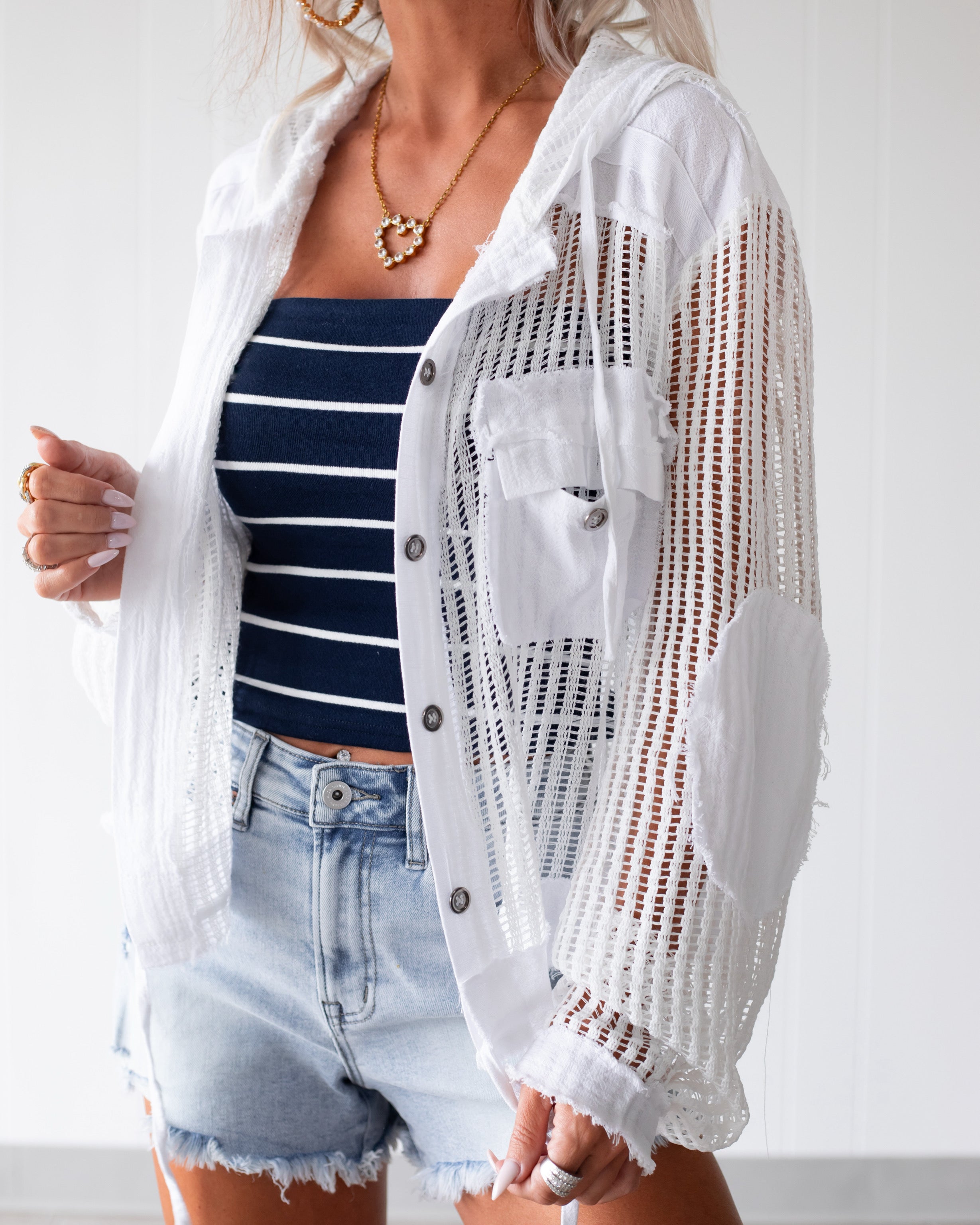 Wildwood Waffle Knit Hooded Top - White