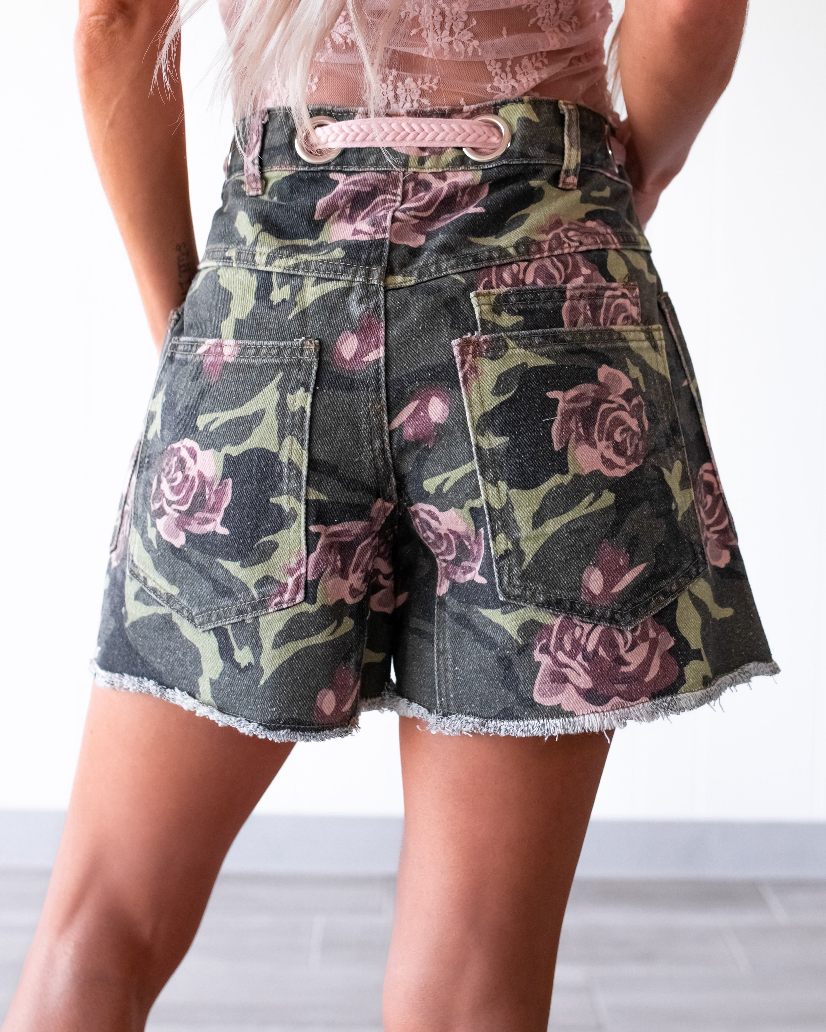 Floral Force Denim Shorts - Camo