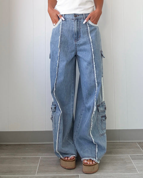 Sweet Edge Lace Pants - Denim Wash | Bar T Boutique LLC