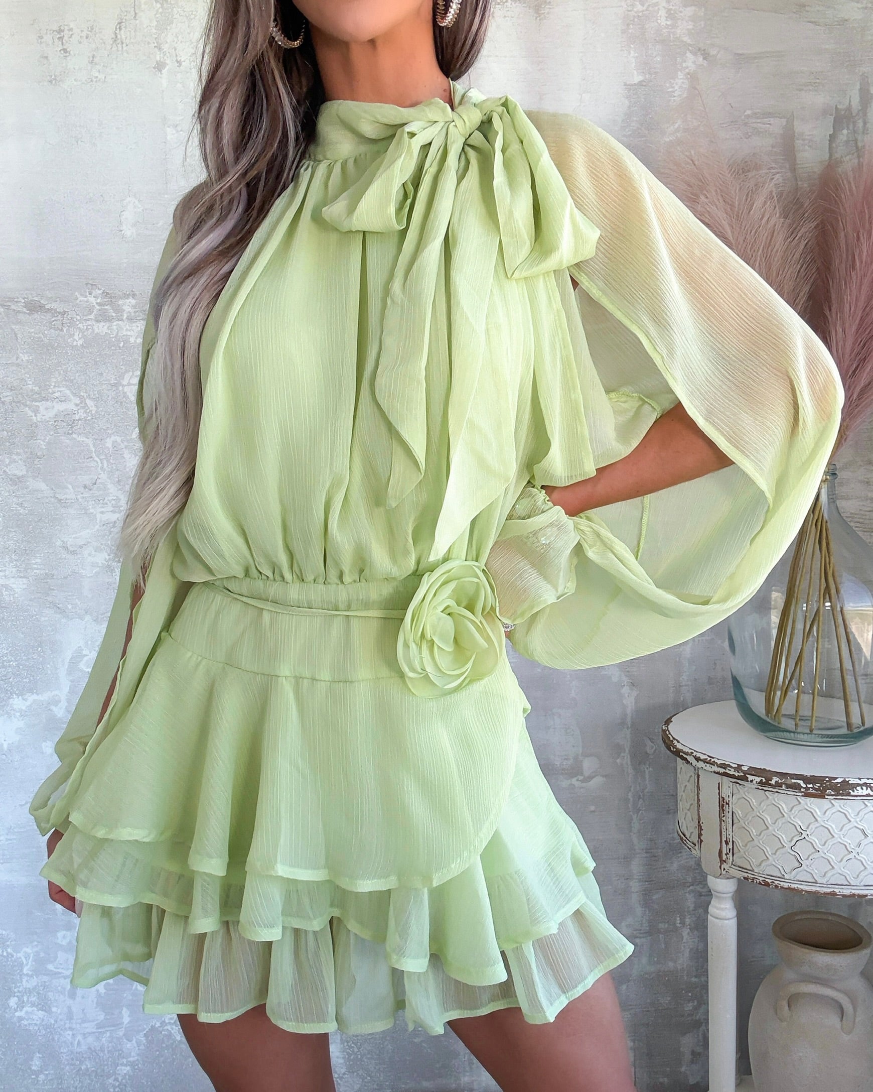 Petal Kiss Slit Romper - Pistachio