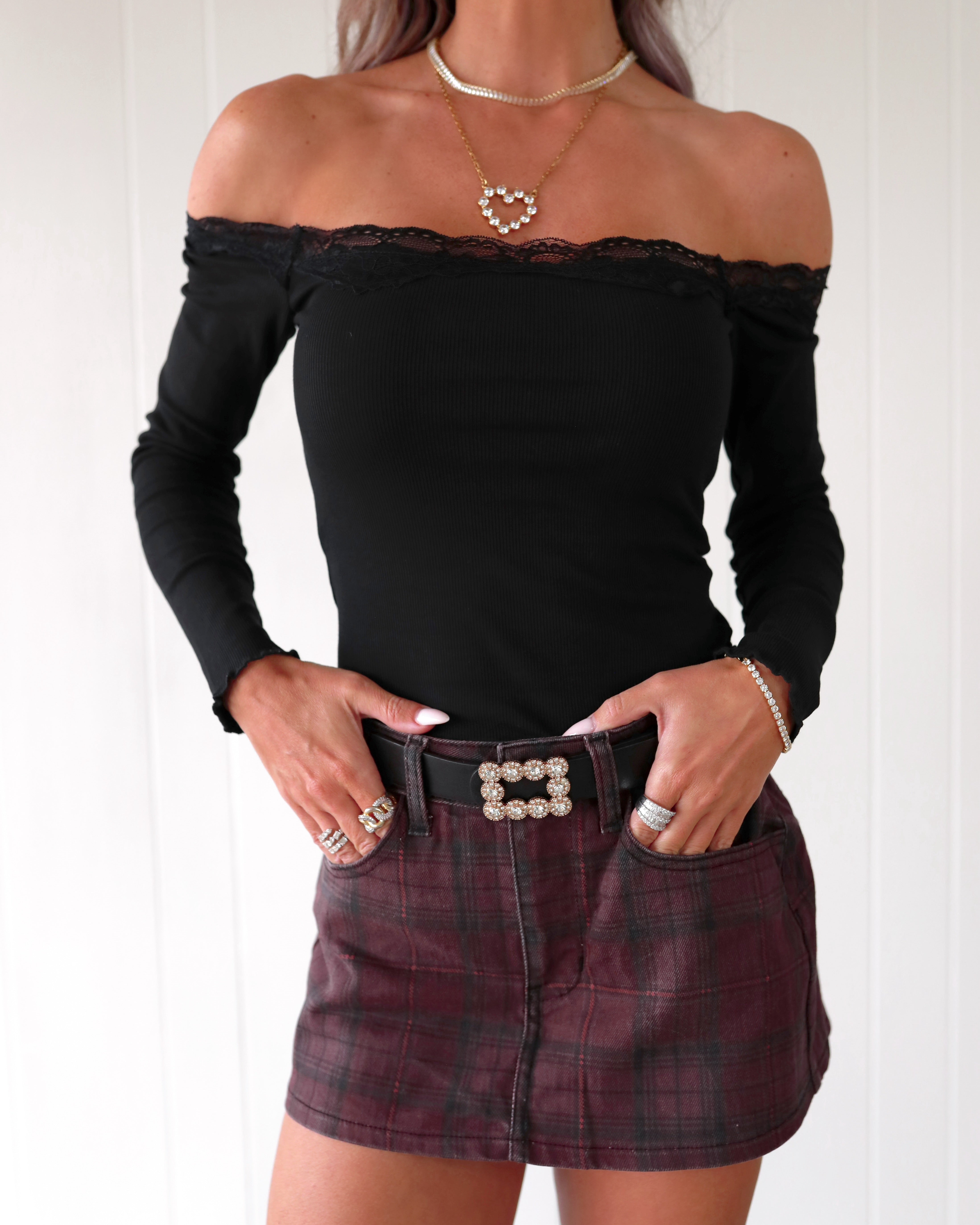 Lace & Grace Off-Shoulder Top - Black