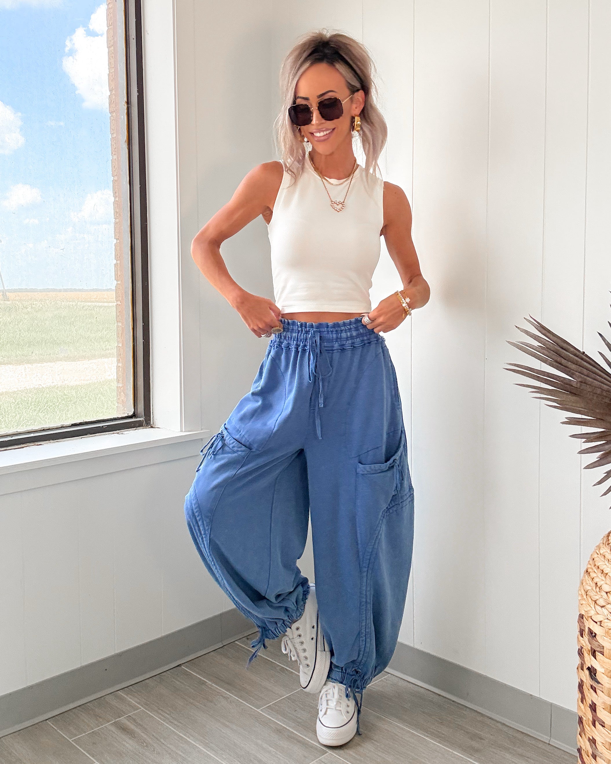 Rosie Balloon Tie Pants - Blue