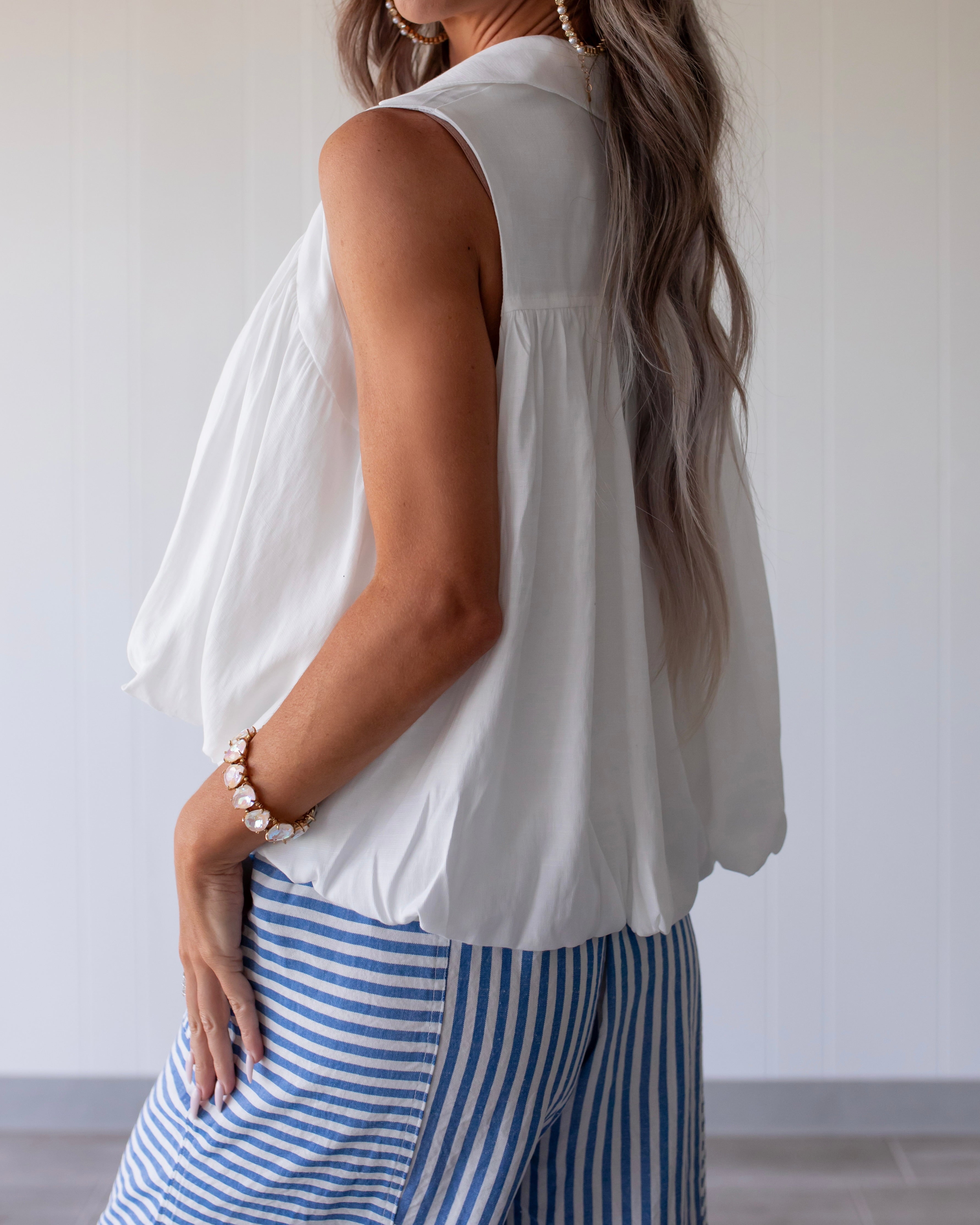 First Class Bubble Hem Top - Off White