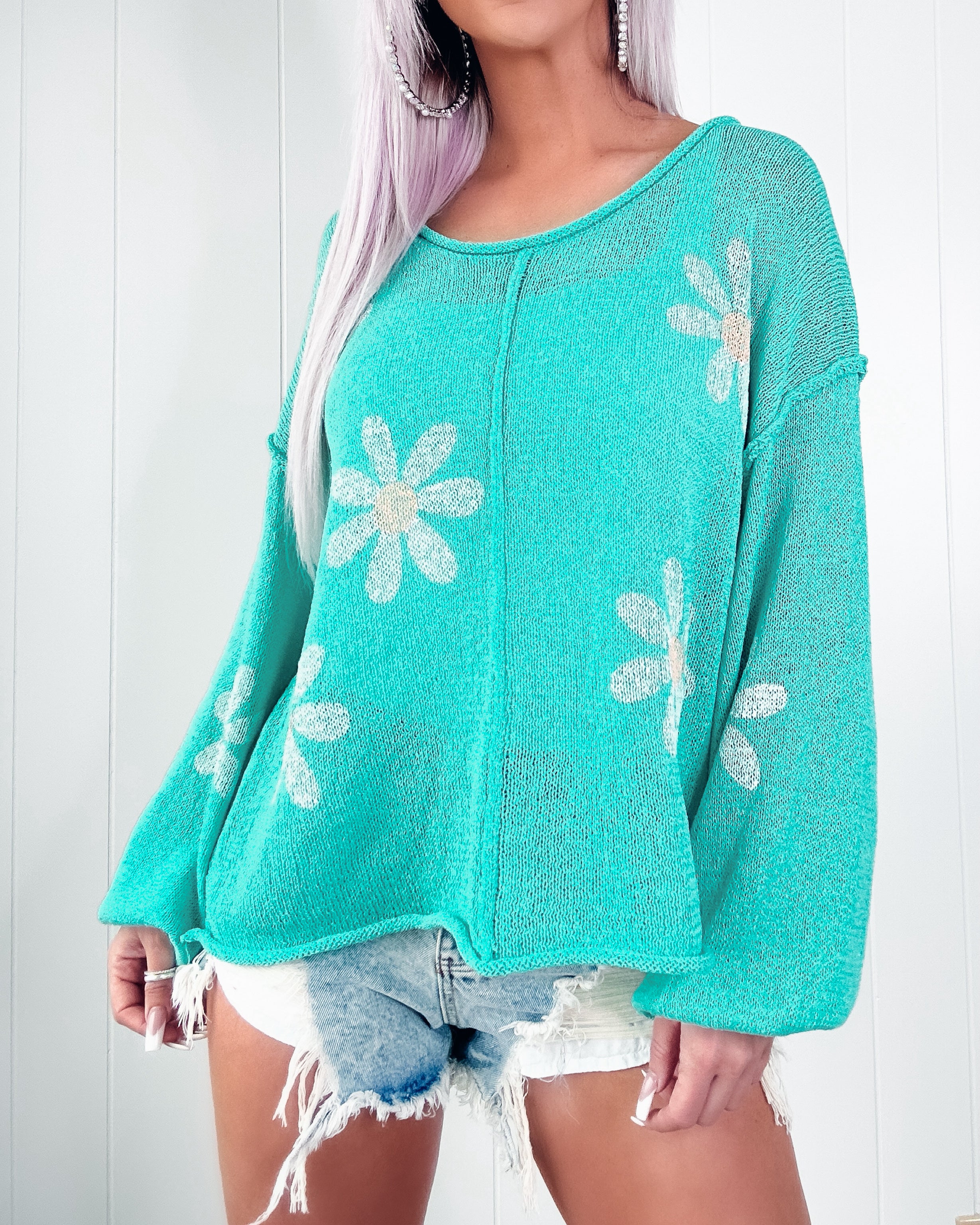 Daisy Delight Knit Sweater - Mint