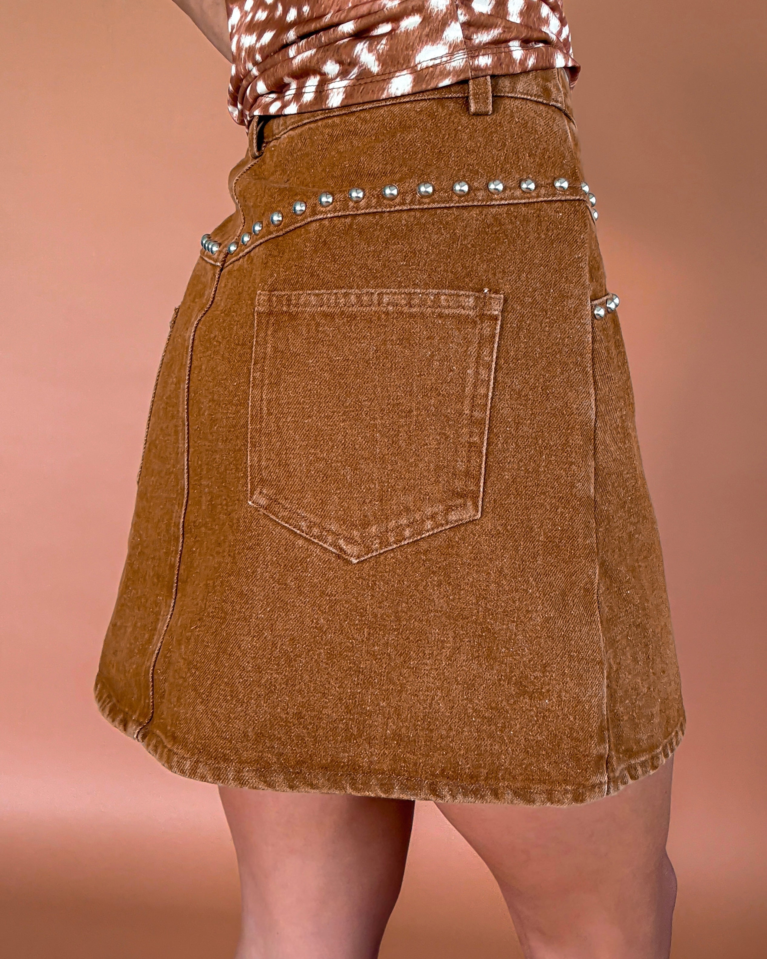 Honey Love Studded Mini Skirt - Camel