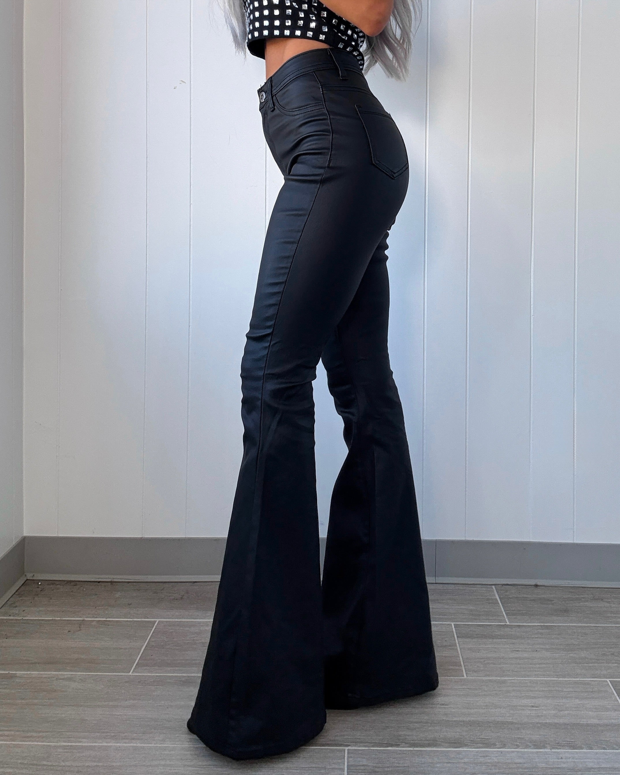 Zuri Coated Bell Bottoms - Black