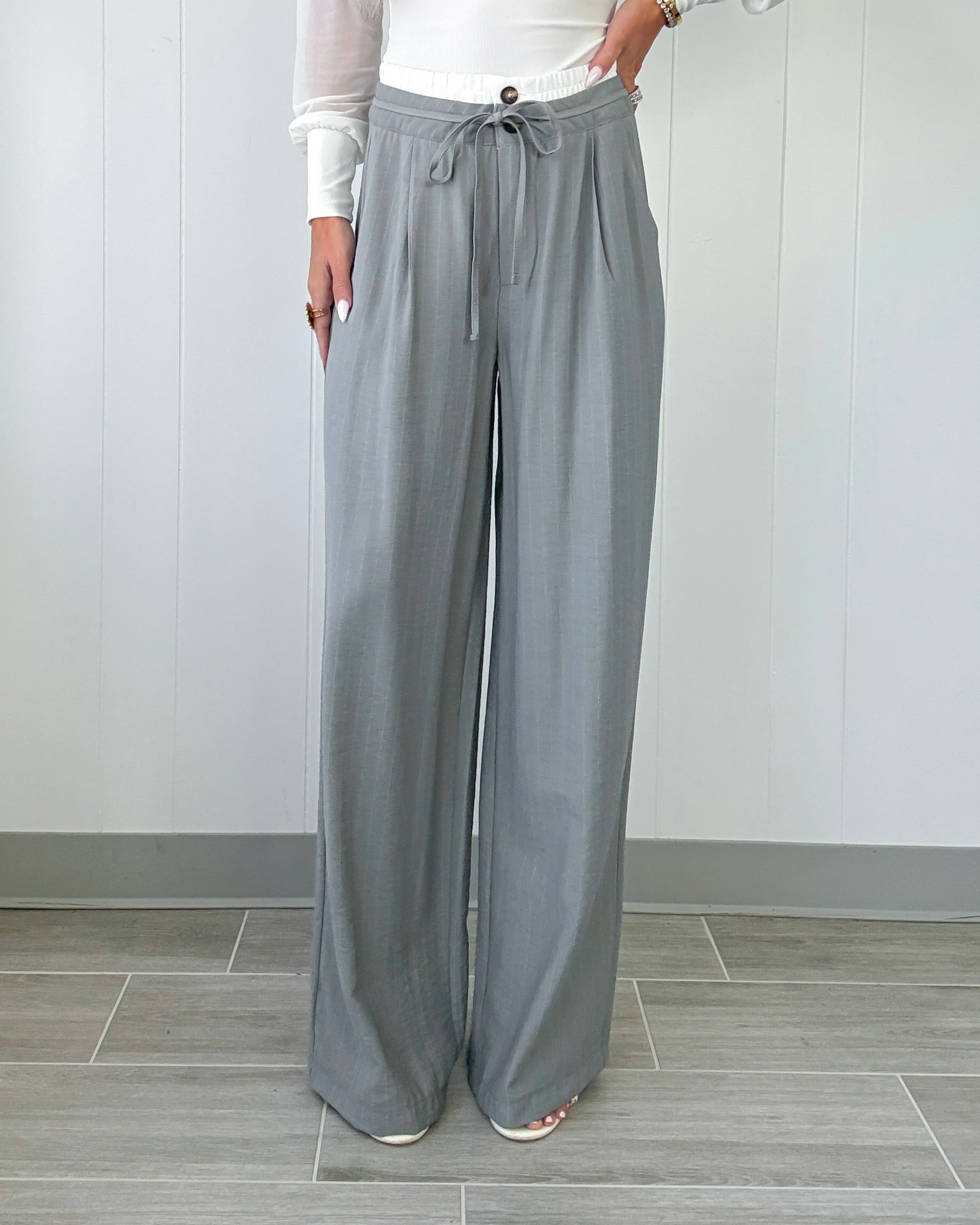 The Double Take Stripe Pants - Grey/Ivory