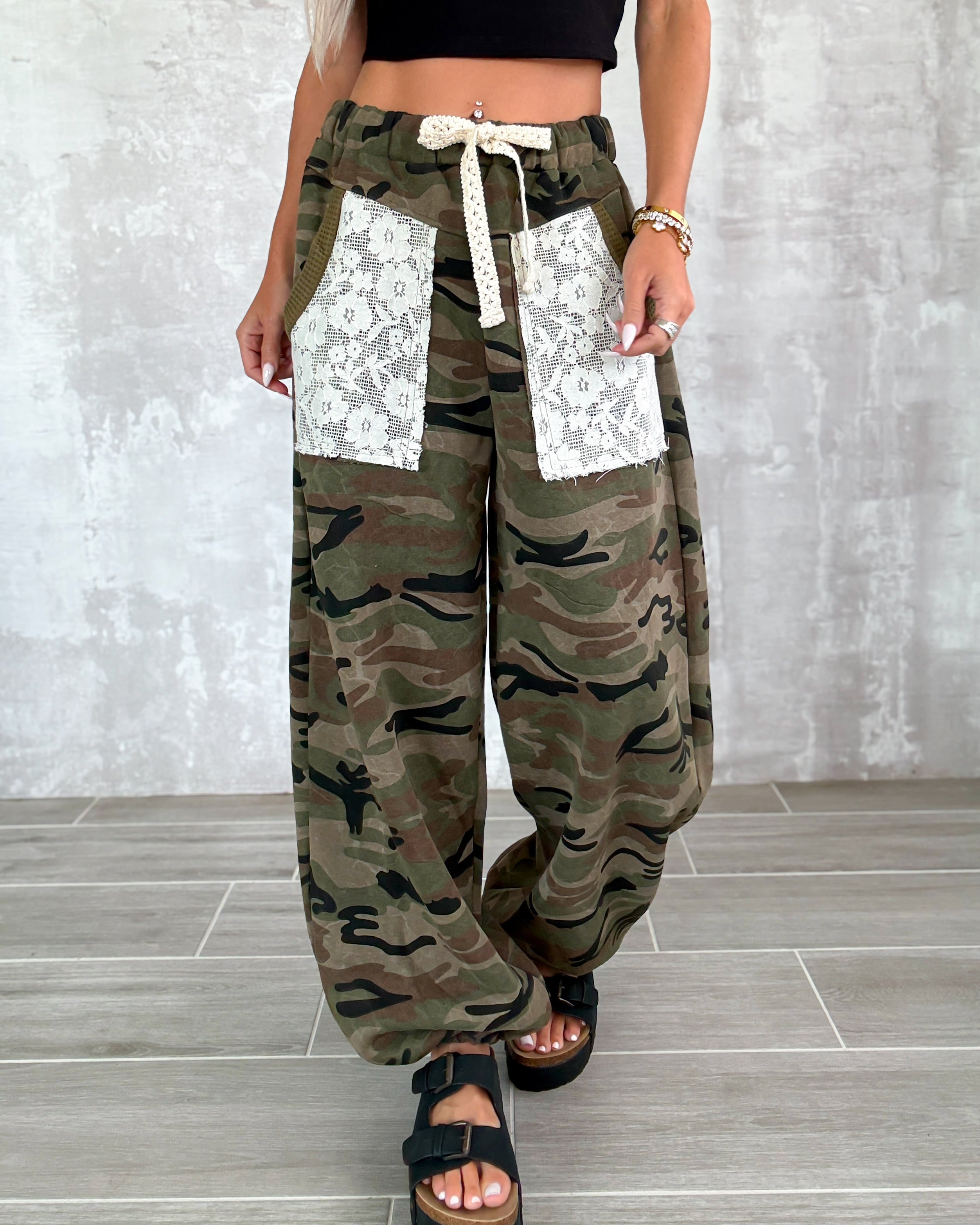 Camo & Crochet Relaxed Joggers