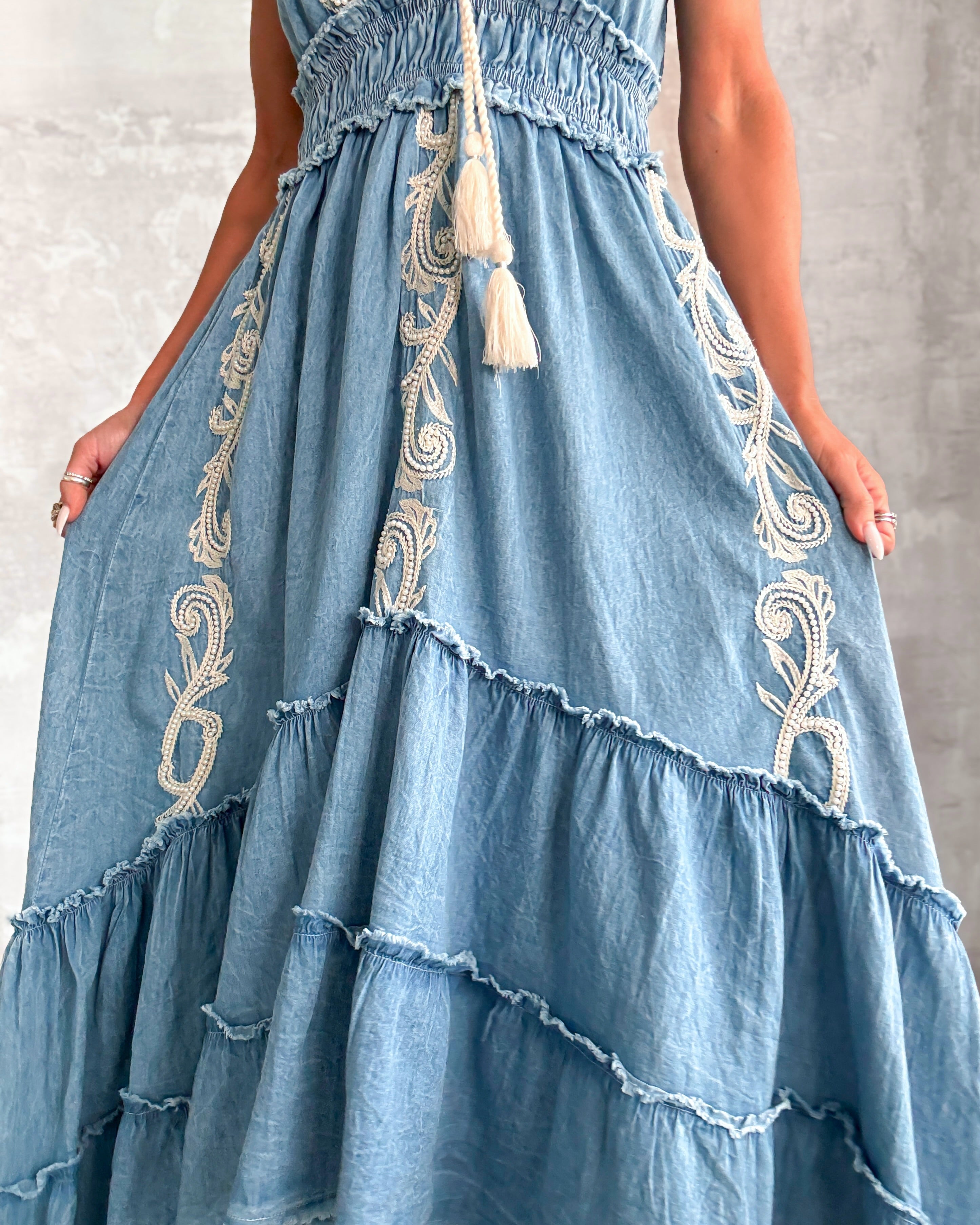 Whispering Indigo Hi Lo Detail Dress - Denim