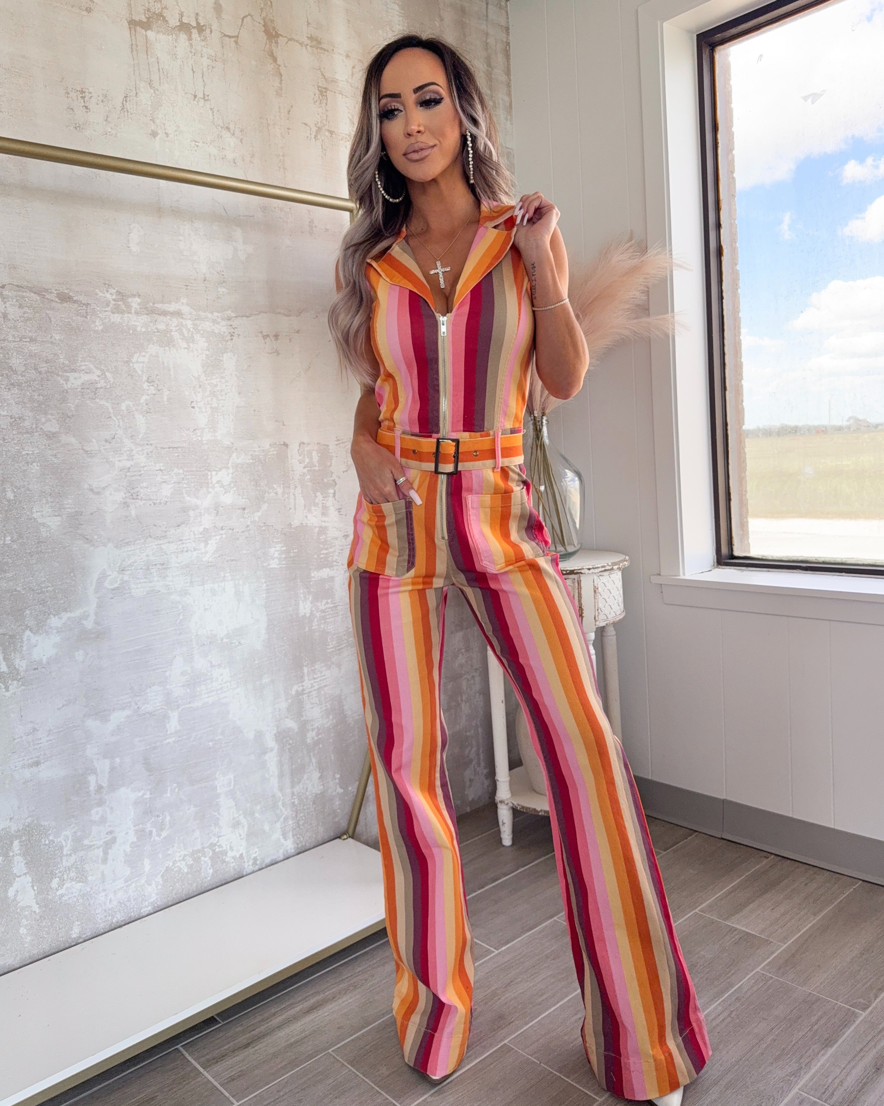 Autumn Rhythm Striped Jumpsuit - Muti