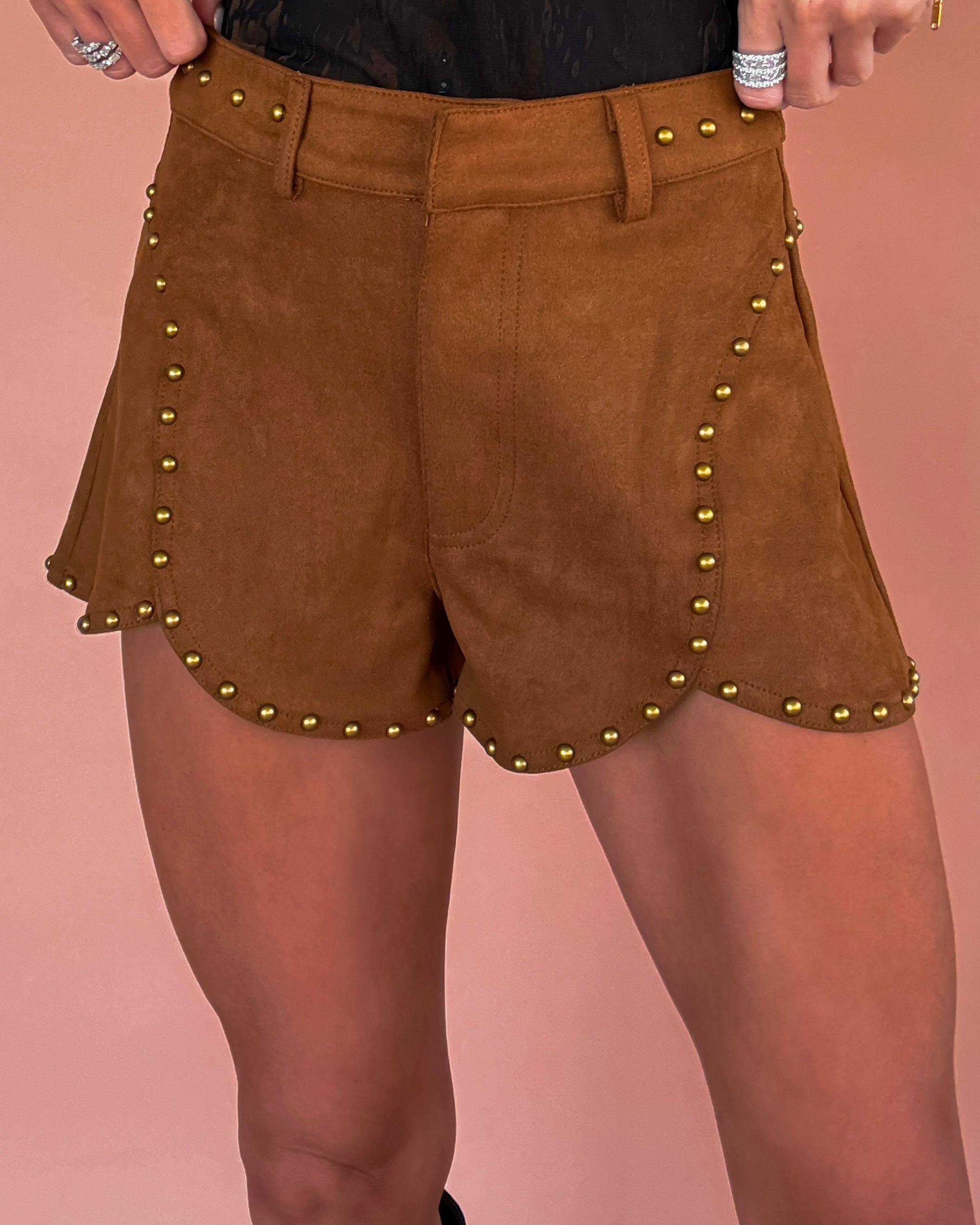 Edge of Chic Studded Shorts - Brown