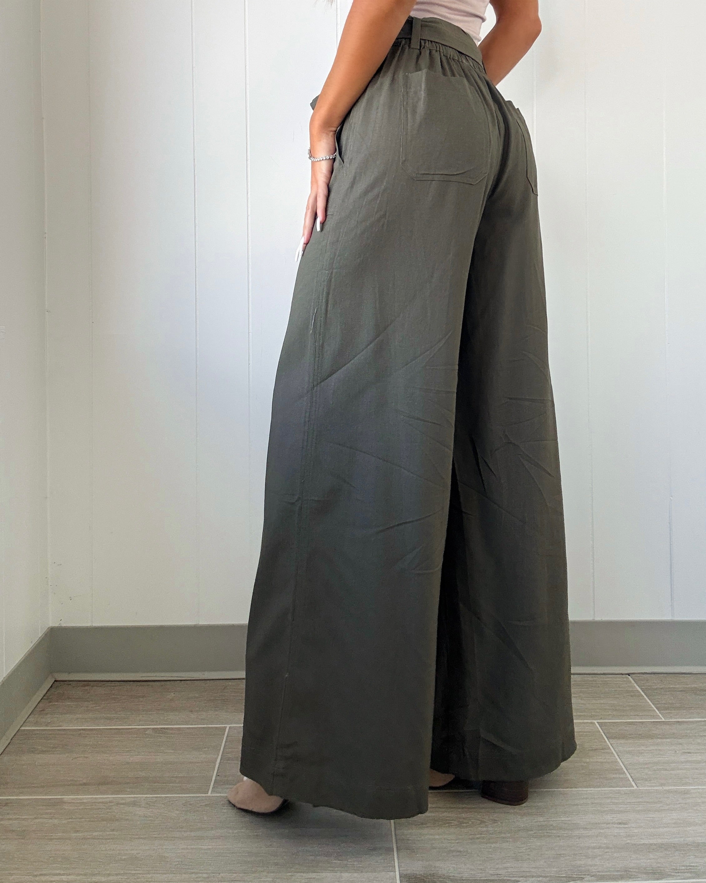 Isla Woven Tie Pants - Olive