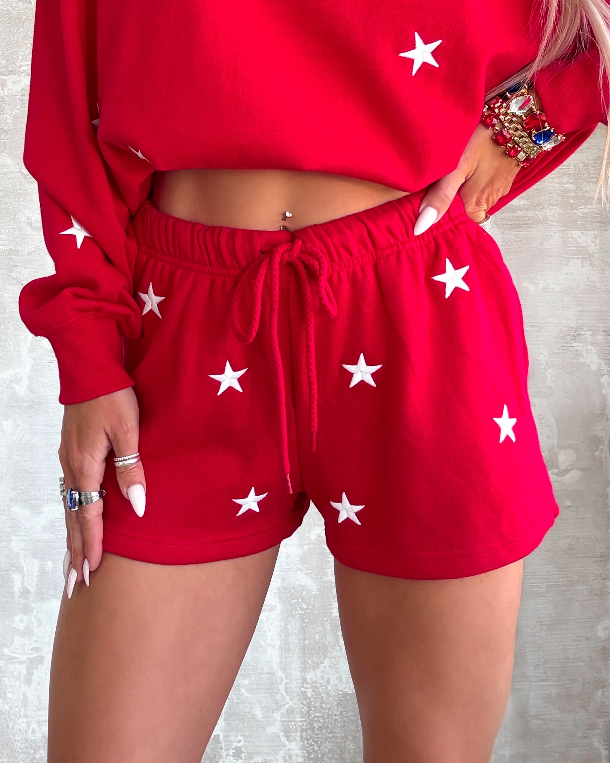 Stars Align Fleece Shorts - Red