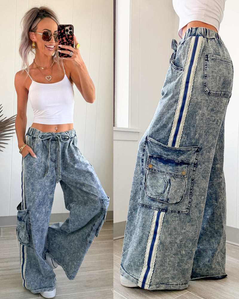 Lace Me Up Cargo Pants - Denim