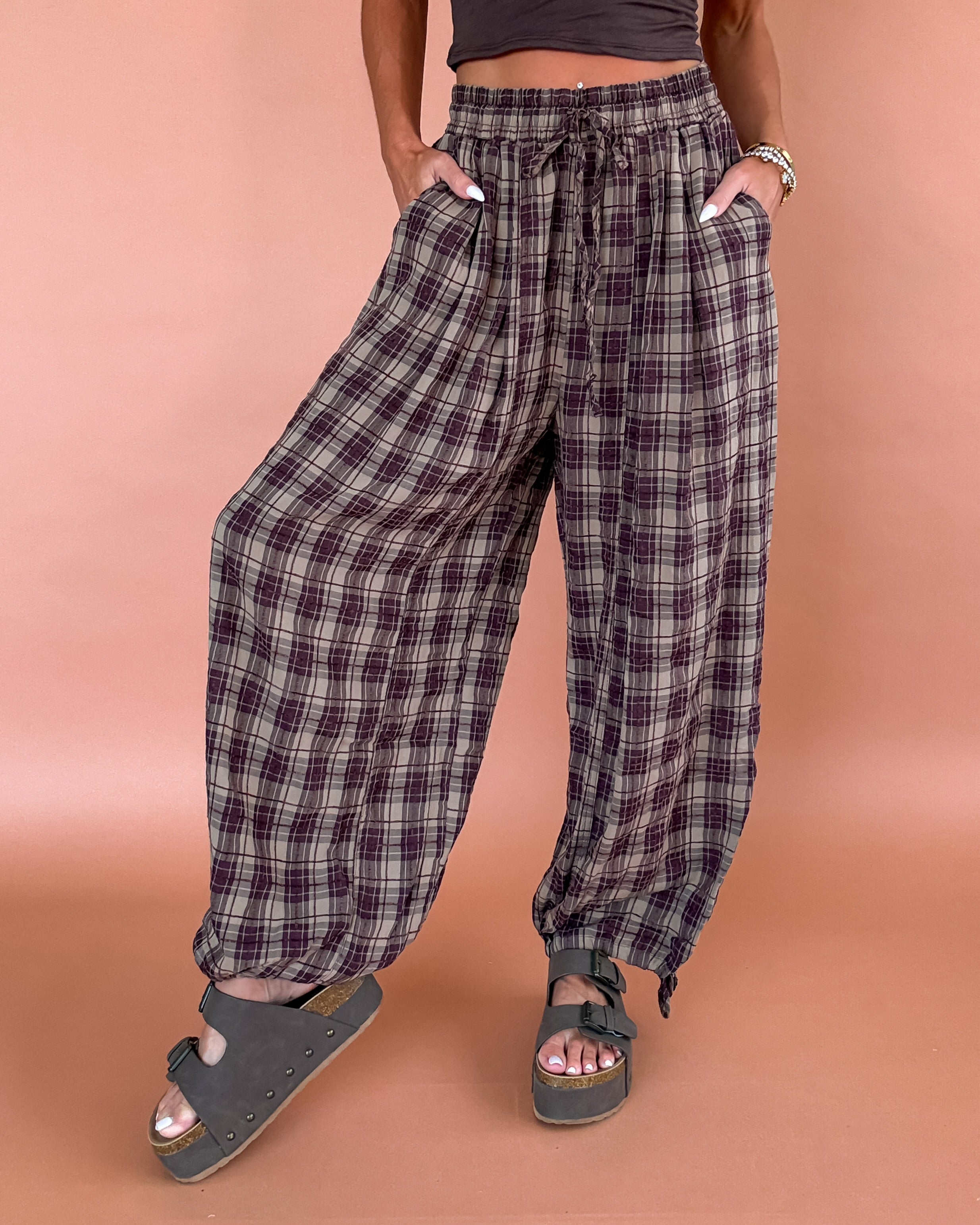 Cabin Plaid Comfort Pants - Brown