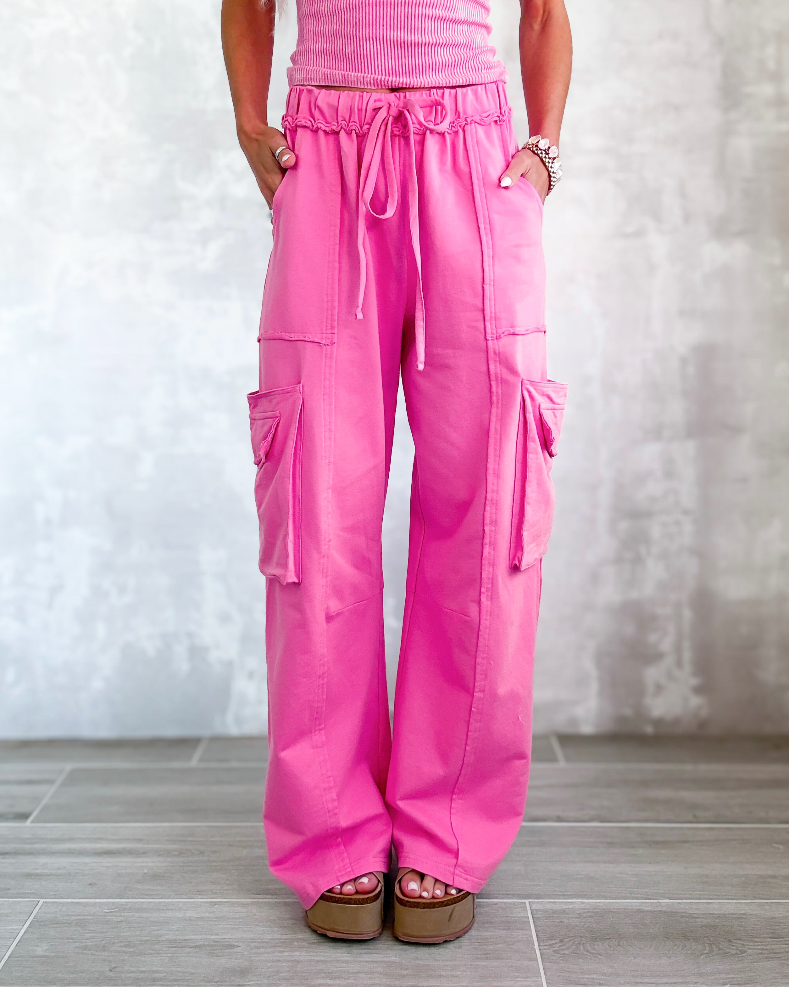 Relaxed Luxe Cargo Pants - Pink